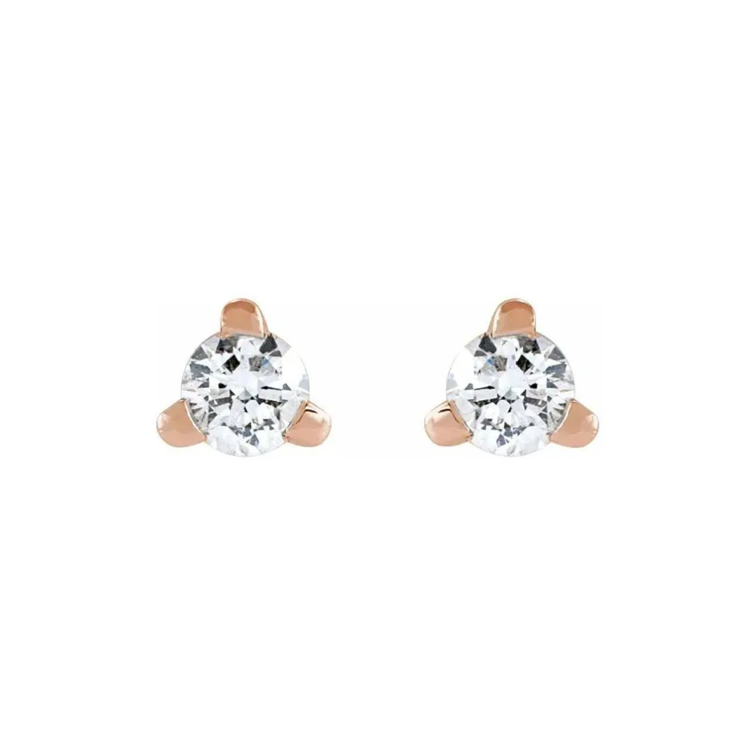 Three Prong Diamond Flat Back Studs