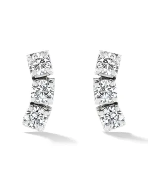 Three Stone Round Stud Earrings