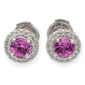 Tiffany & Co. Platinum Soleste Halo Round Pink Sapphire Diamond Stud Earrings