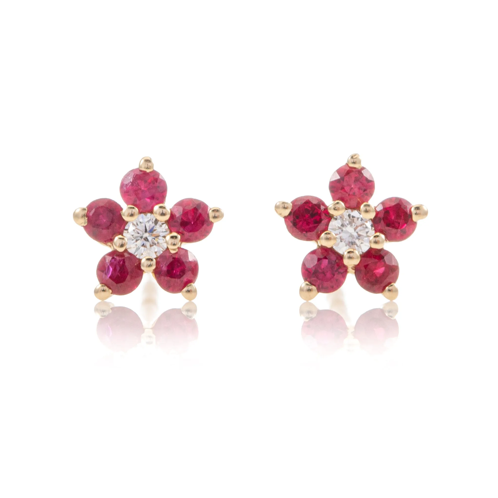 Tiny Ruby Flower Studs