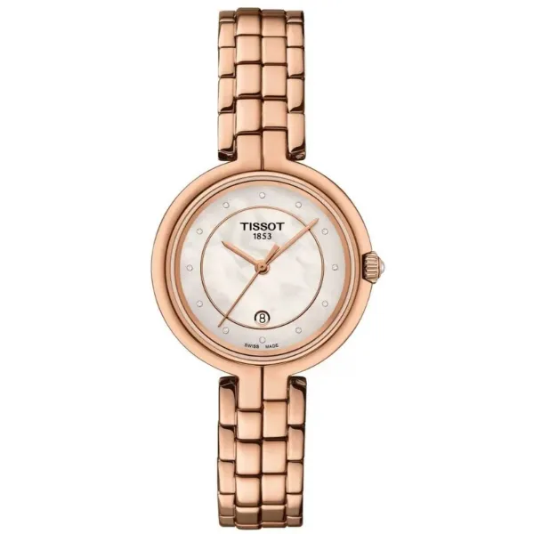 Tissot Flamingo Rose Gold Stainless Steel Pearl White Dial Quartz Watch for Ladies - T094.210.33.116.02