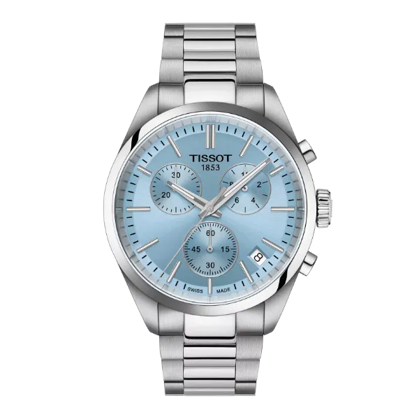 Tissot PR 100 Silver Stainless Steel Ice Blue Dial Chronograph Quartz Watch for Gents - T150.417.11.351.00