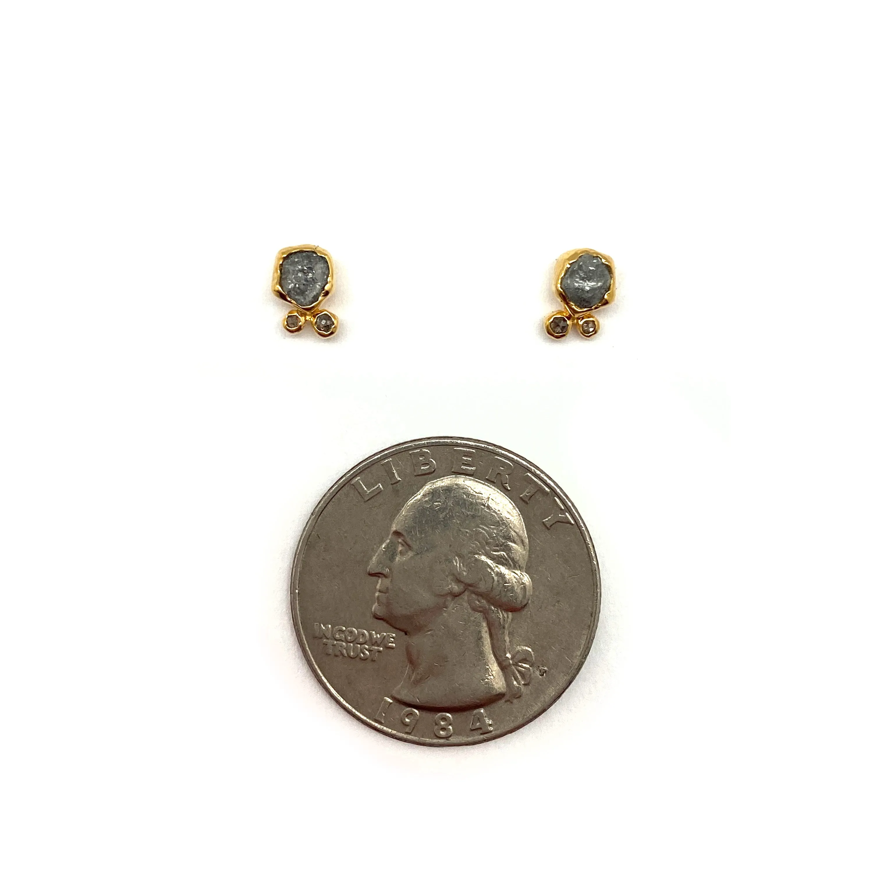 Triple Diamond and Gold Stud Earrings
