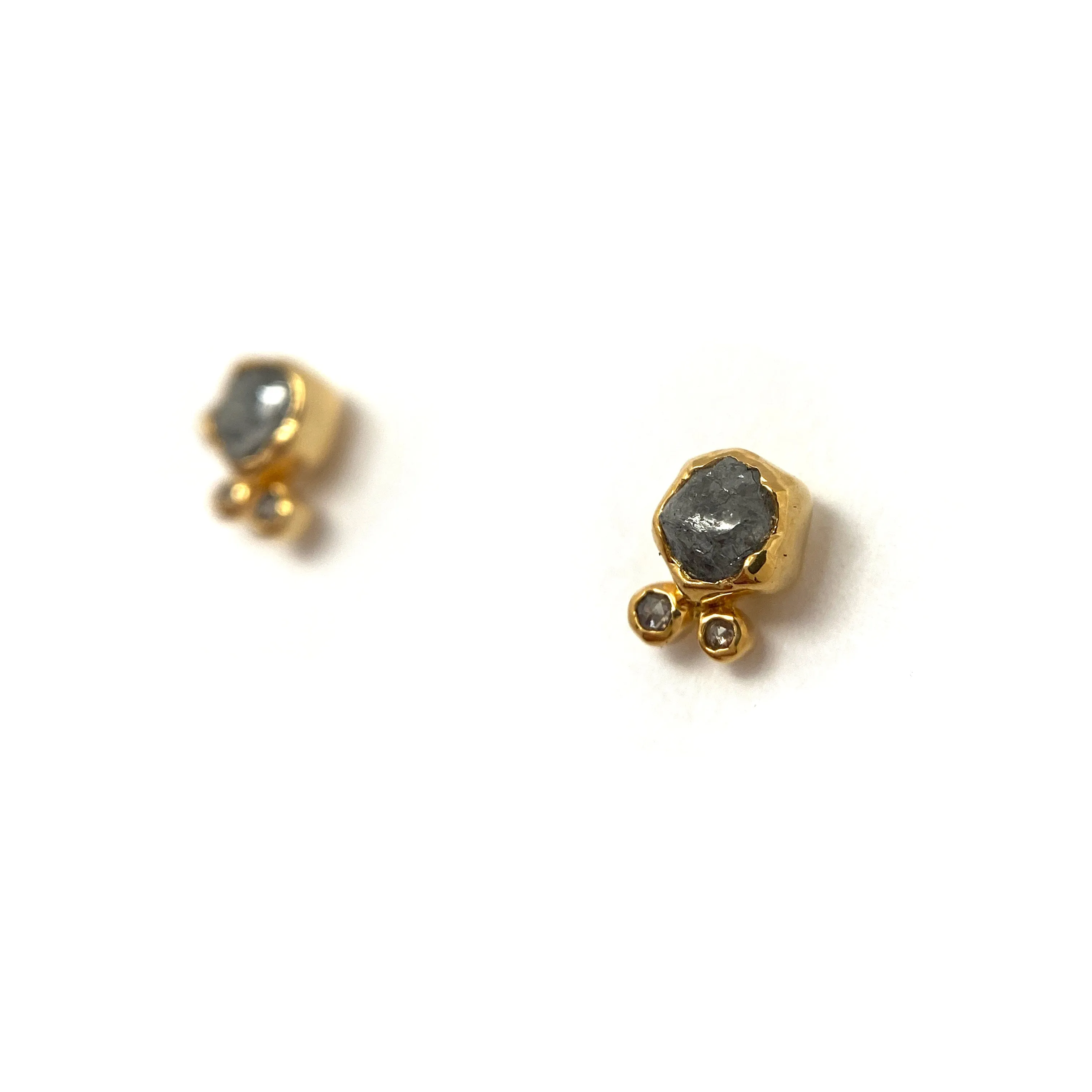 Triple Diamond and Gold Stud Earrings