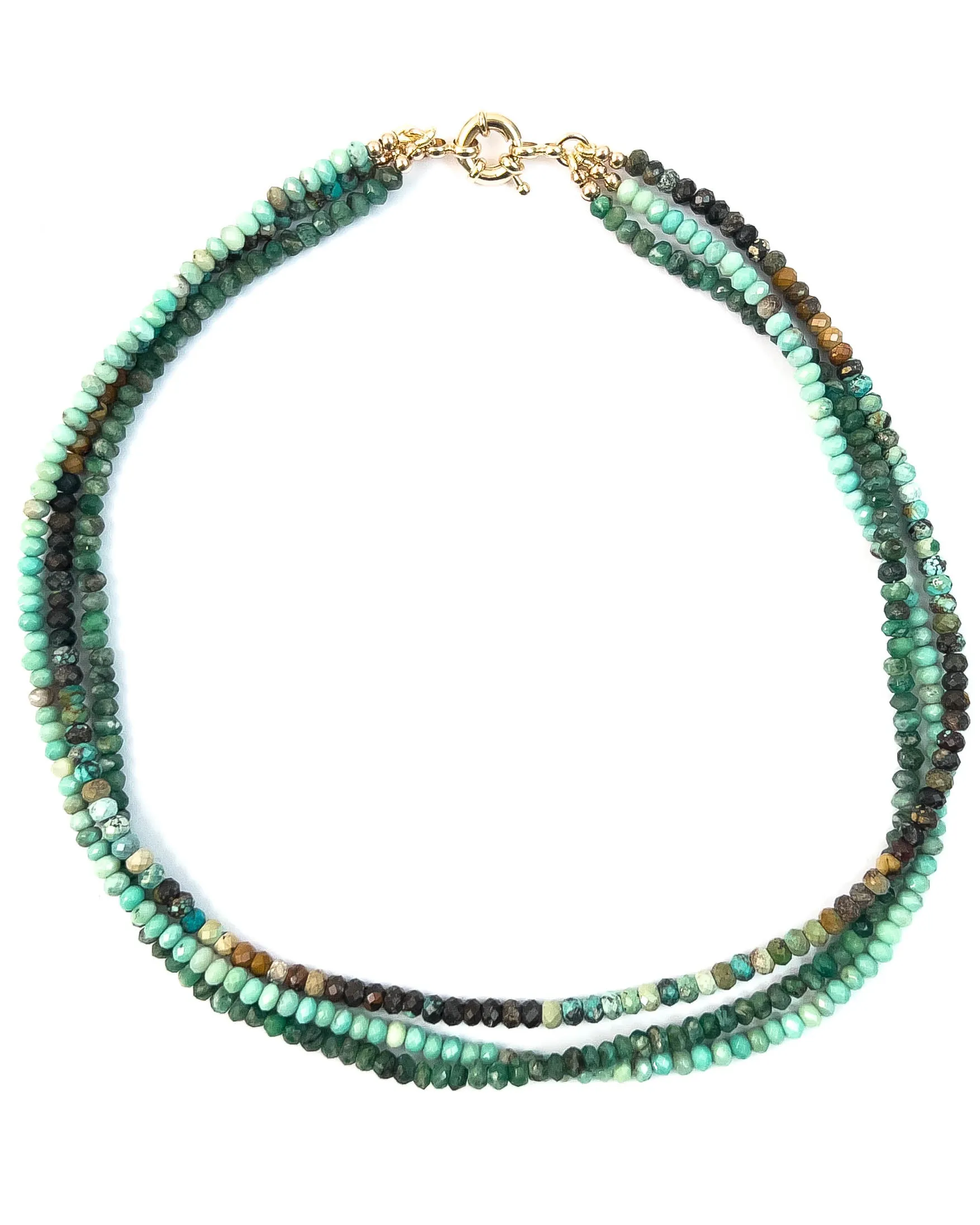 Triple Strand Brazilian Emerald, Turquoise, Amazonite Necklace
