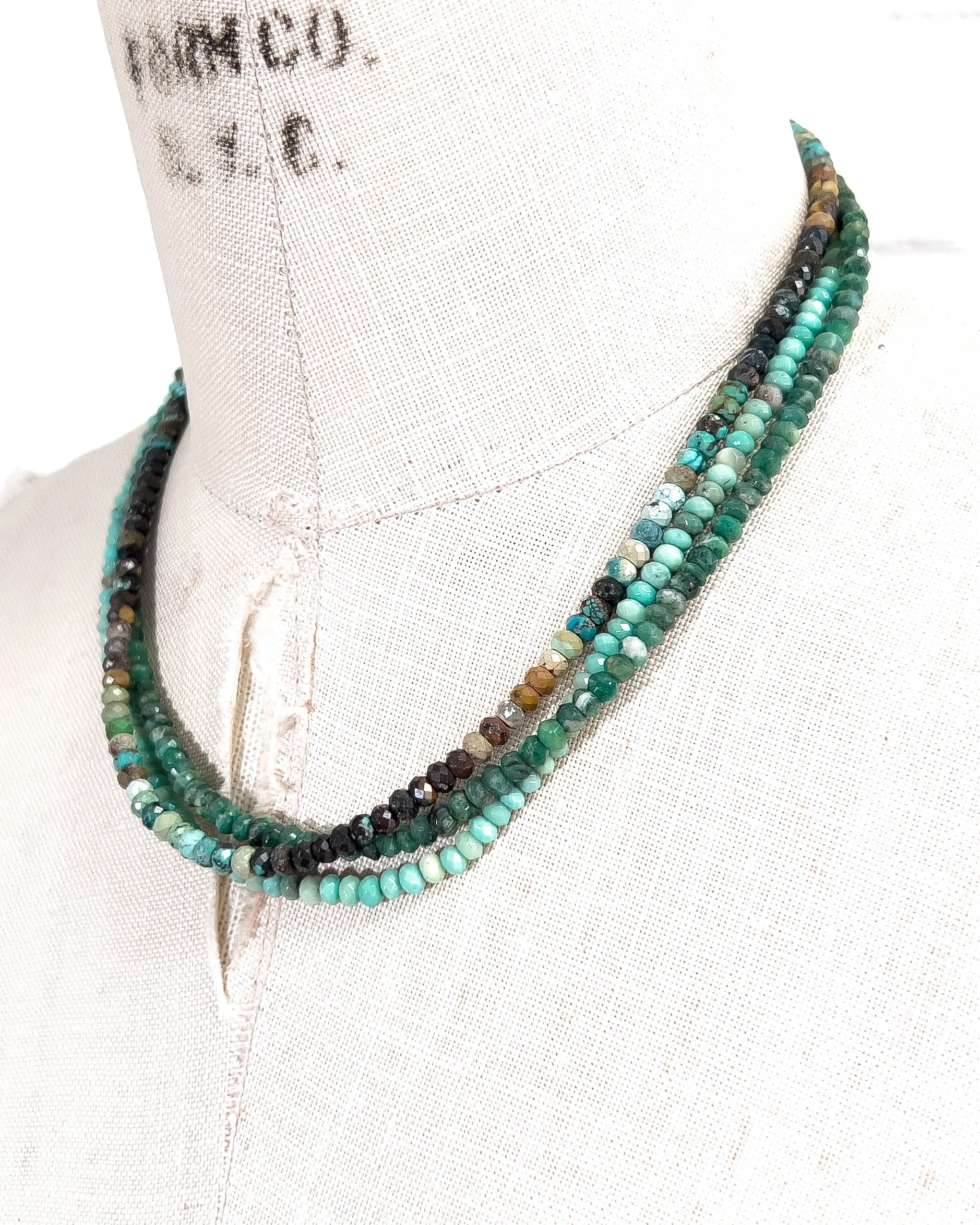 Triple Strand Brazilian Emerald, Turquoise, Amazonite Necklace