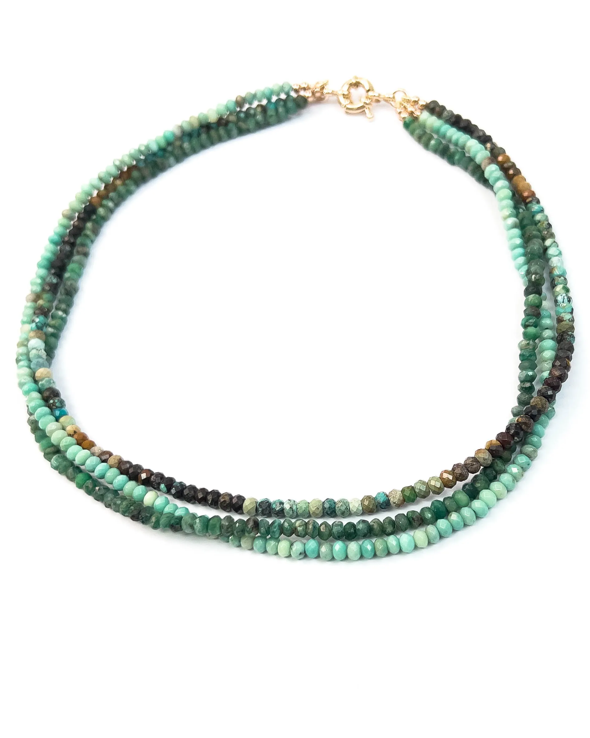 Triple Strand Brazilian Emerald, Turquoise, Amazonite Necklace