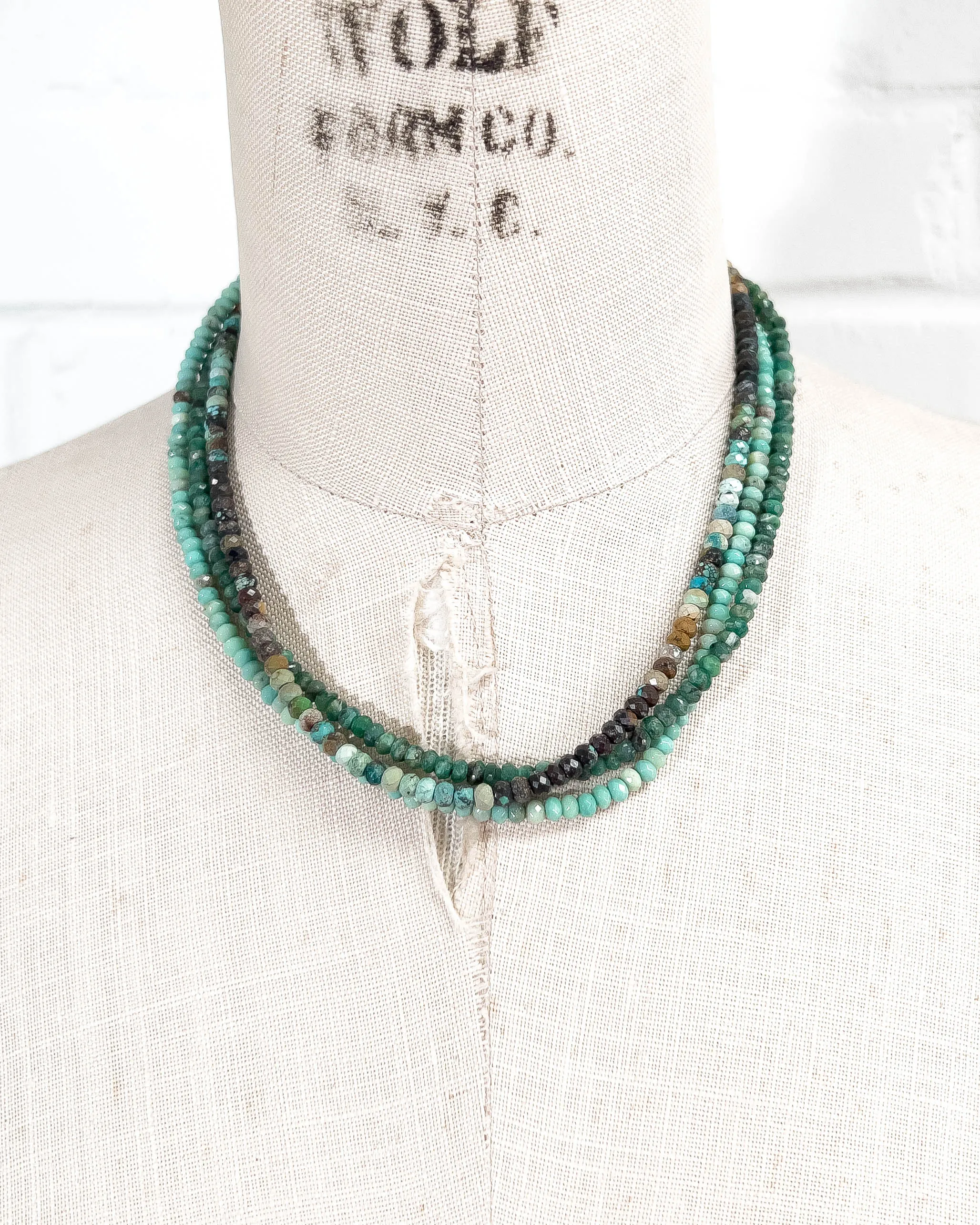 Triple Strand Brazilian Emerald, Turquoise, Amazonite Necklace