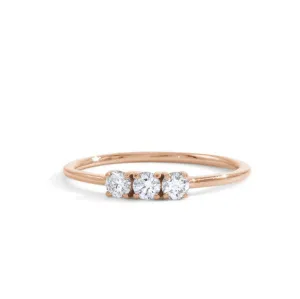 triple white diamond ring- 14k rose gold-  size 5.5