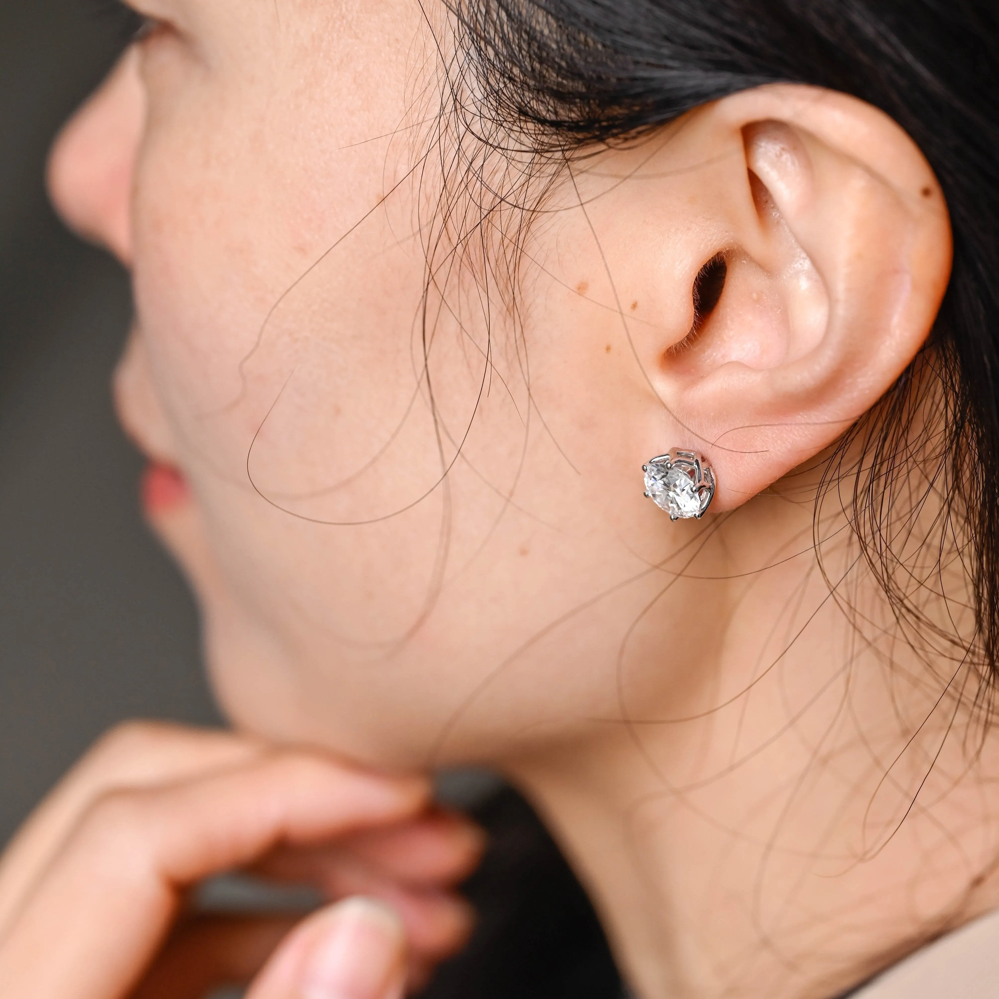 Tulip Style Round Cut Moissanite Earring Studs