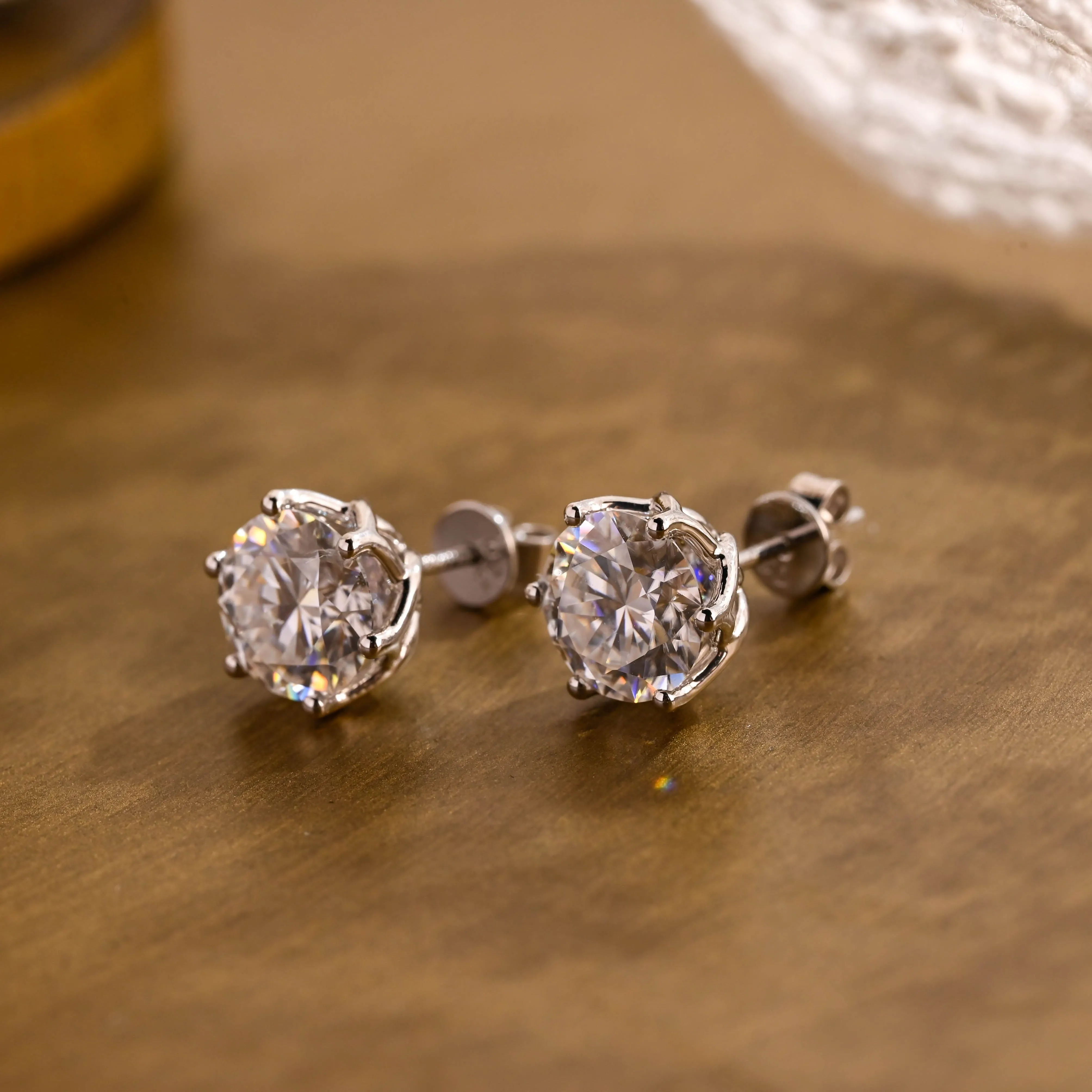 Tulip Style Round Cut Moissanite Earring Studs