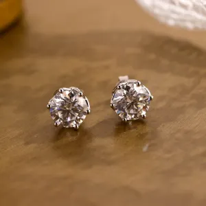 Tulip Style Round Cut Moissanite Earring Studs