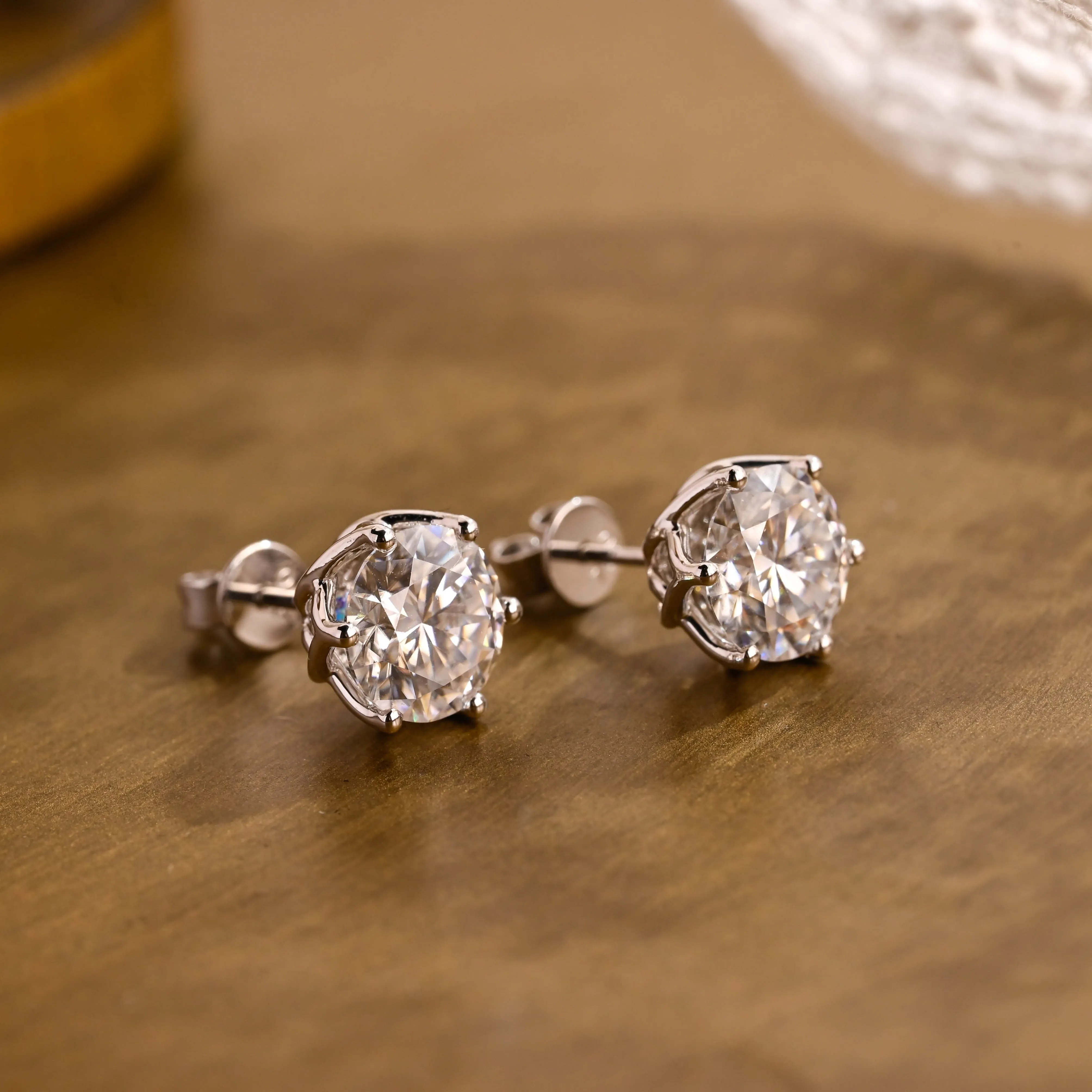 Tulip Style Round Cut Moissanite Earring Studs