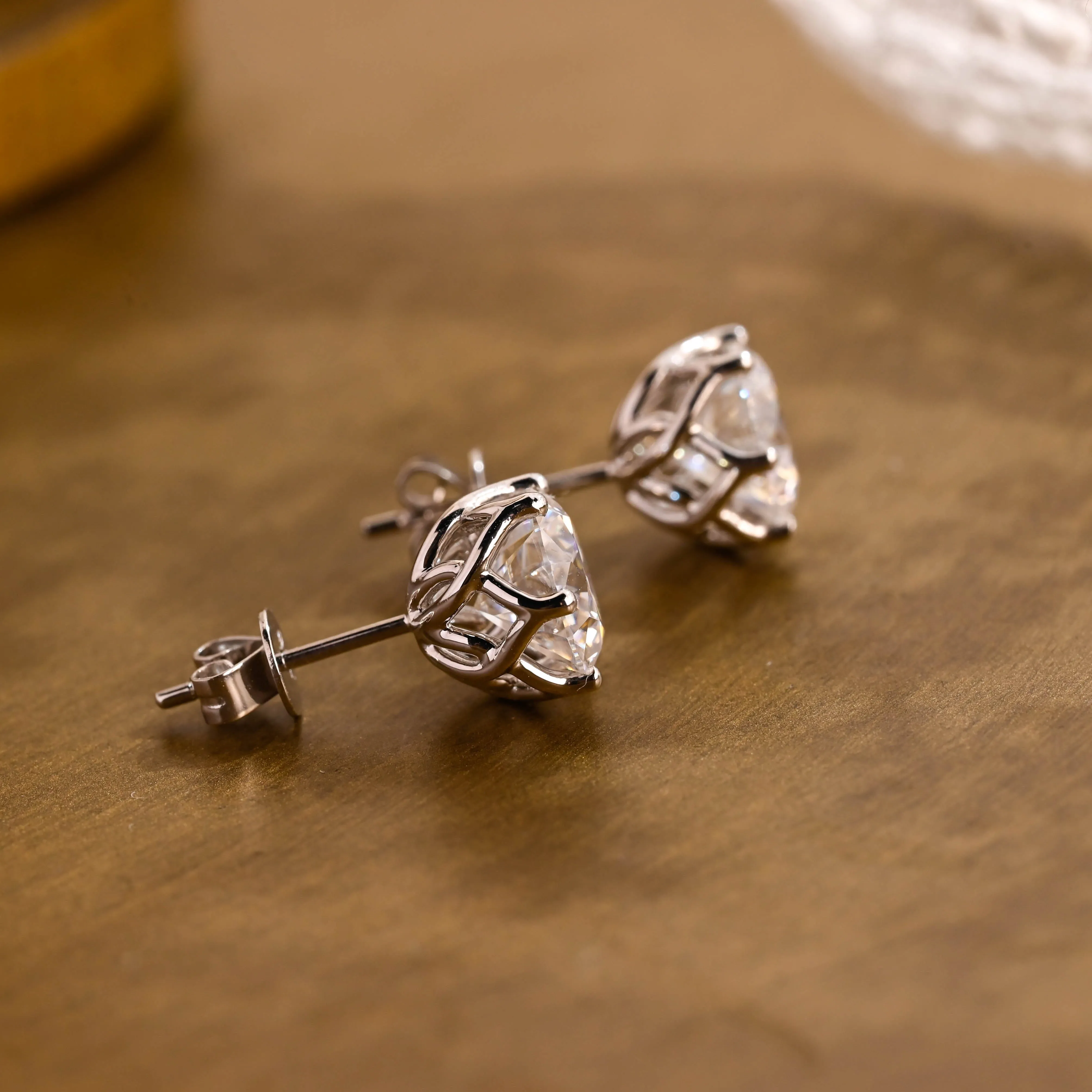 Tulip Style Round Cut Moissanite Earring Studs