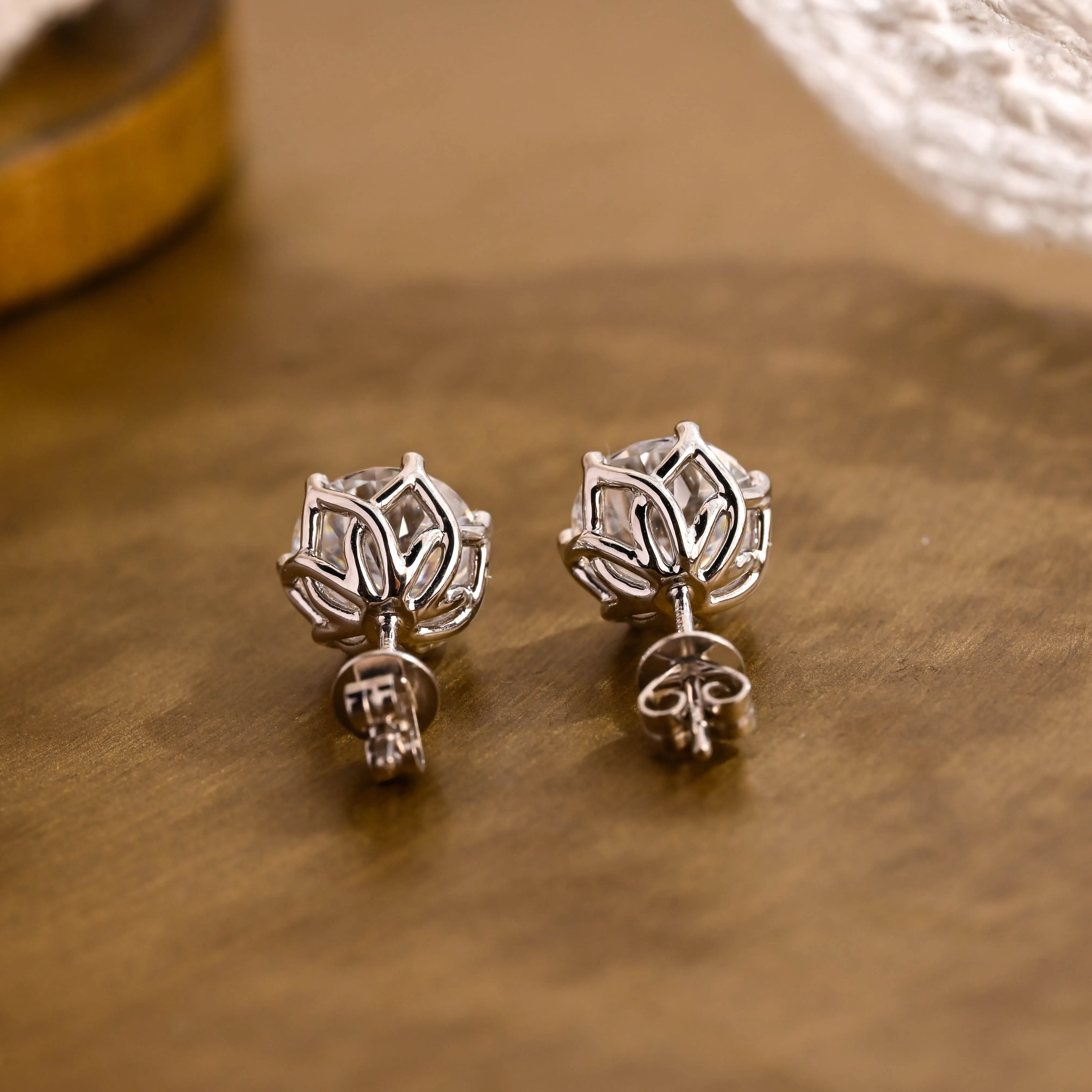 Tulip Style Round Cut Moissanite Earring Studs