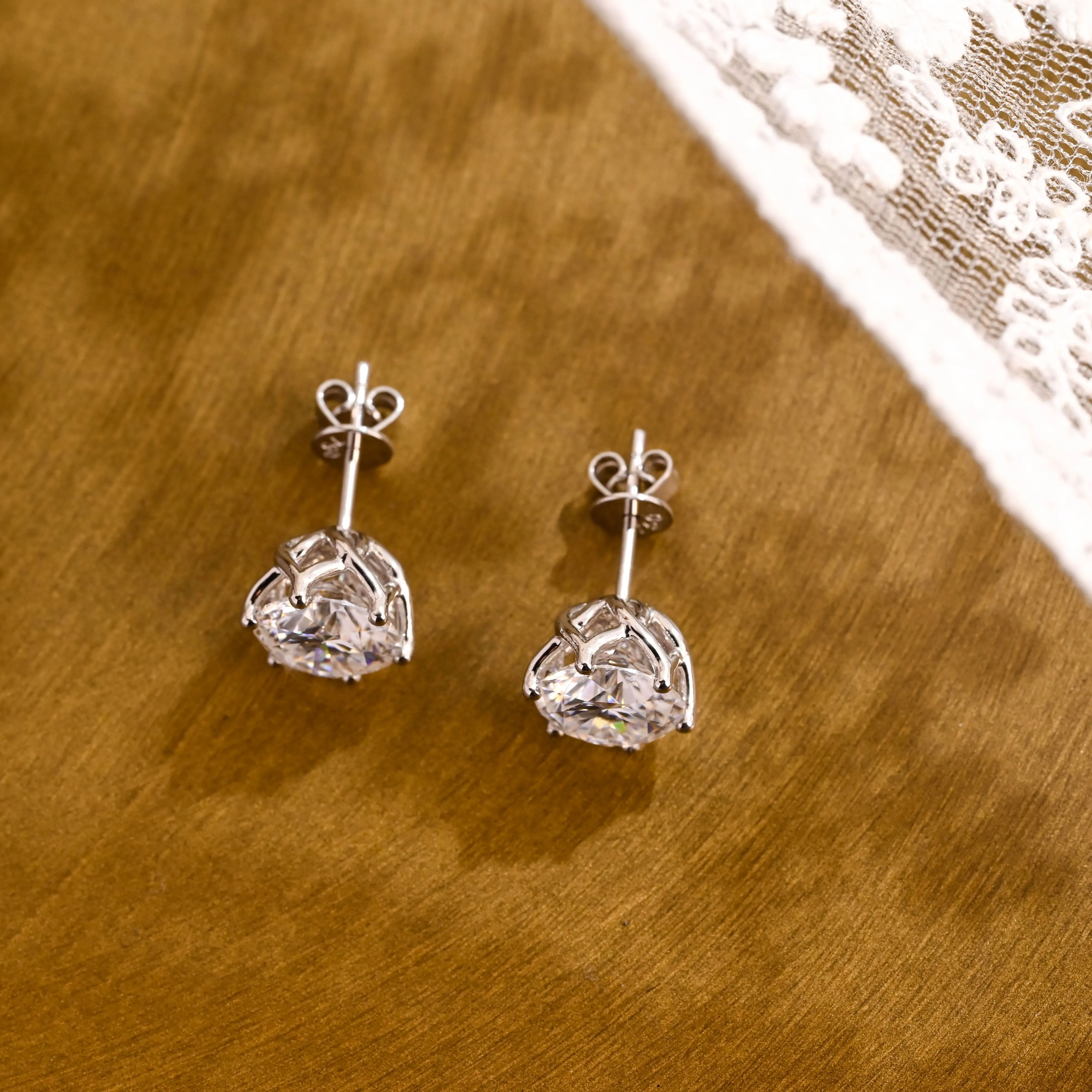 Tulip Style Round Cut Moissanite Earring Studs