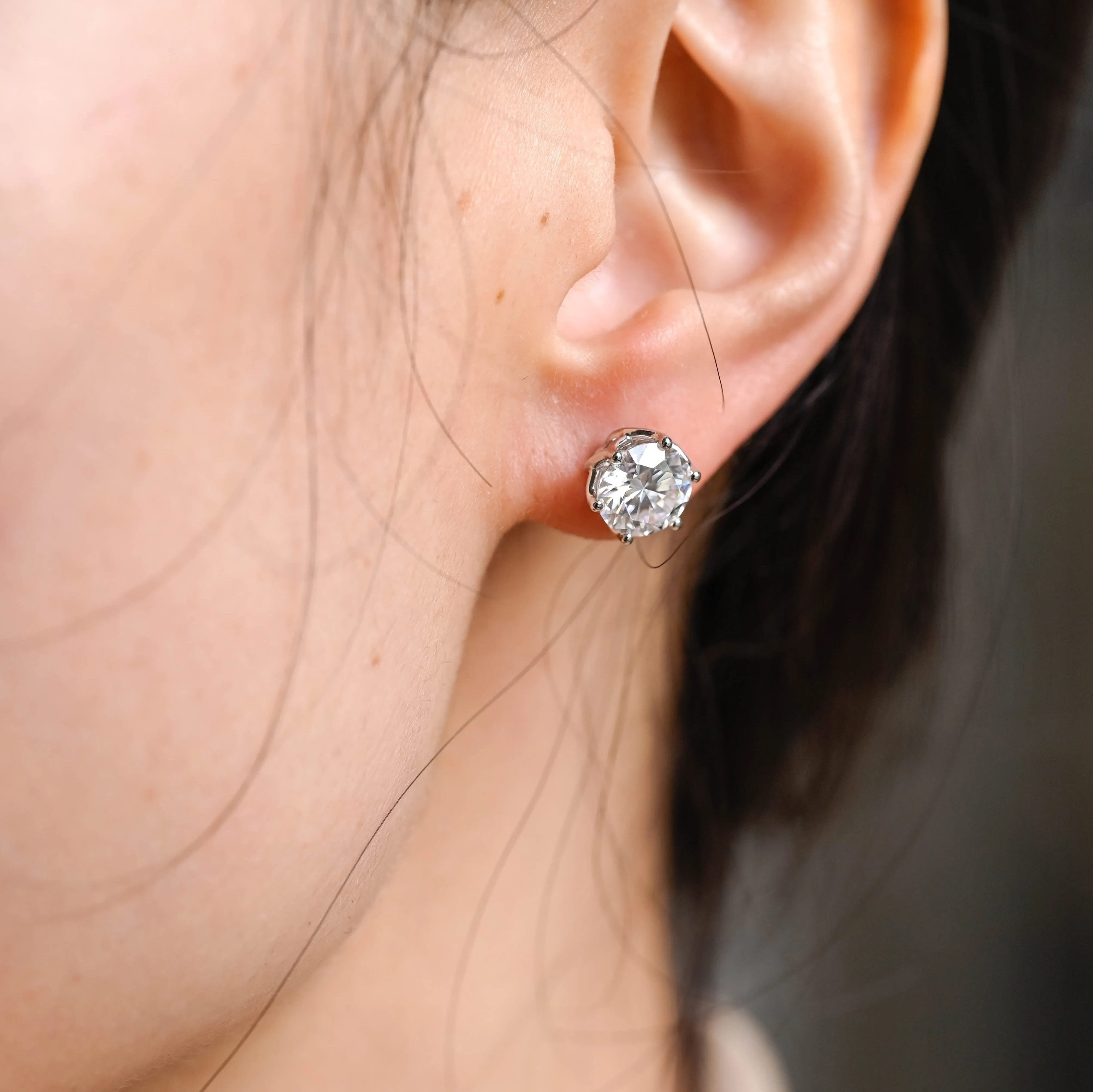 Tulip Style Round Cut Moissanite Earring Studs