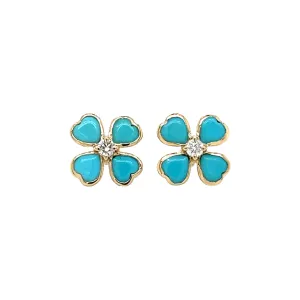 Turquoise and Diamond Flower Studs