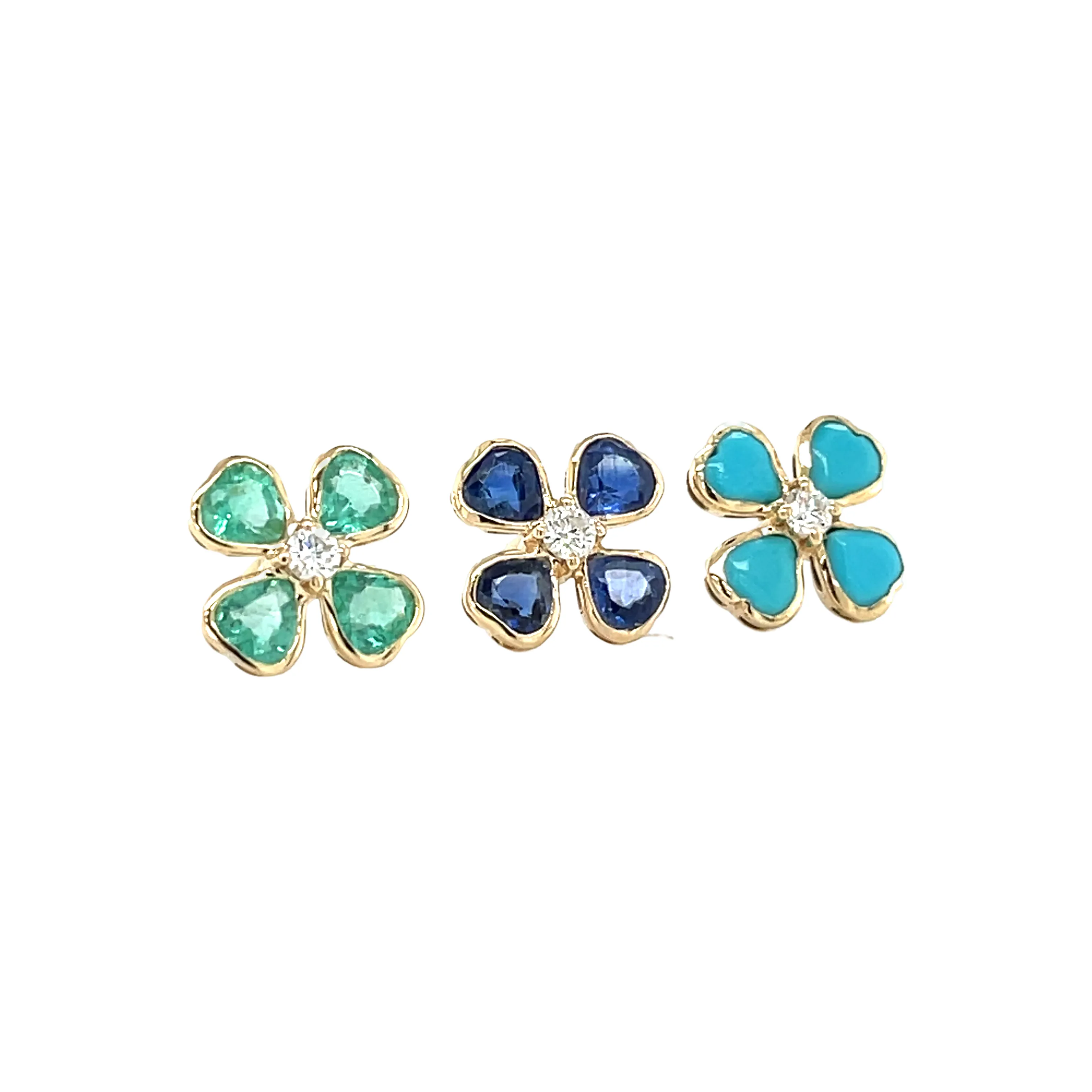 Turquoise and Diamond Flower Studs