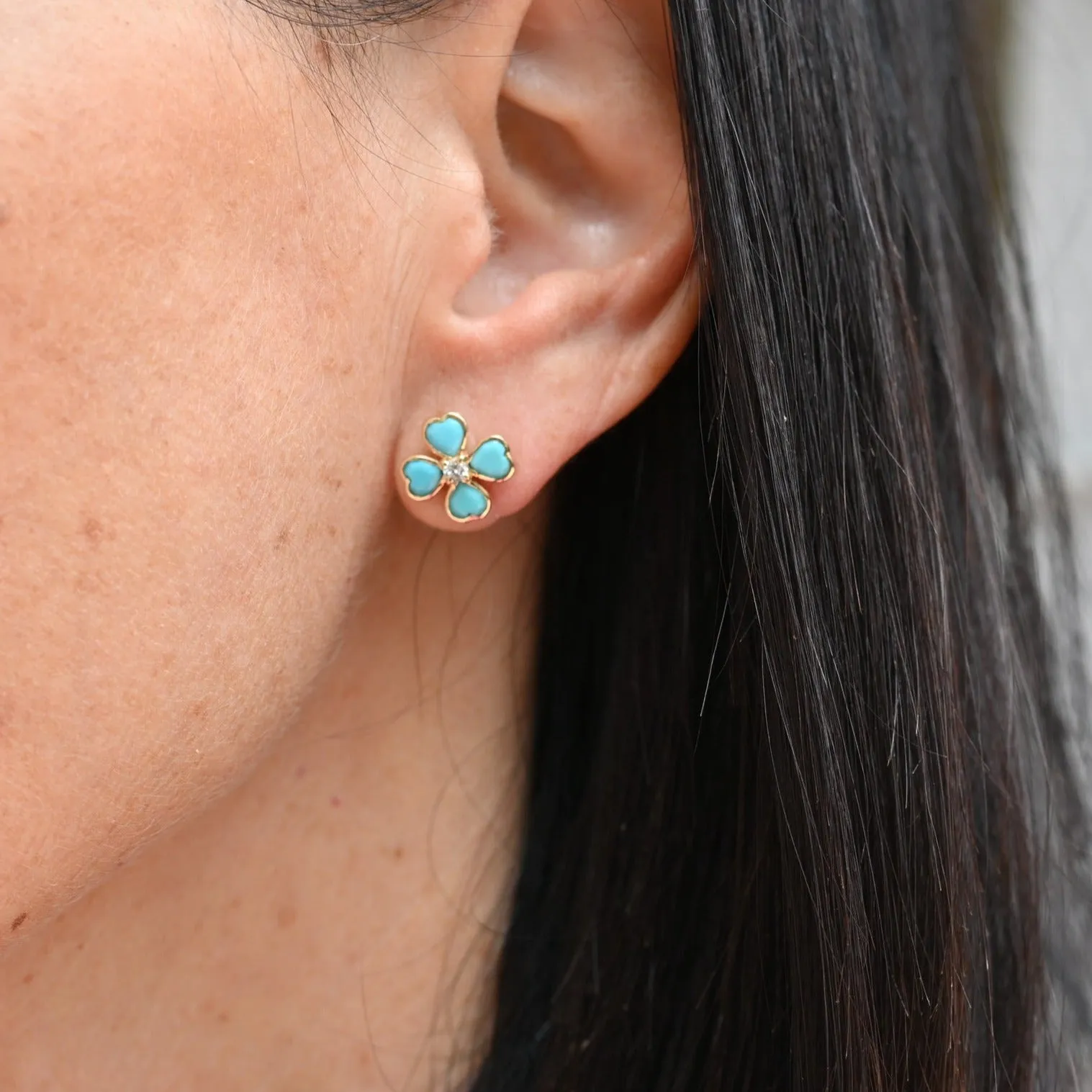 Turquoise and Diamond Flower Studs