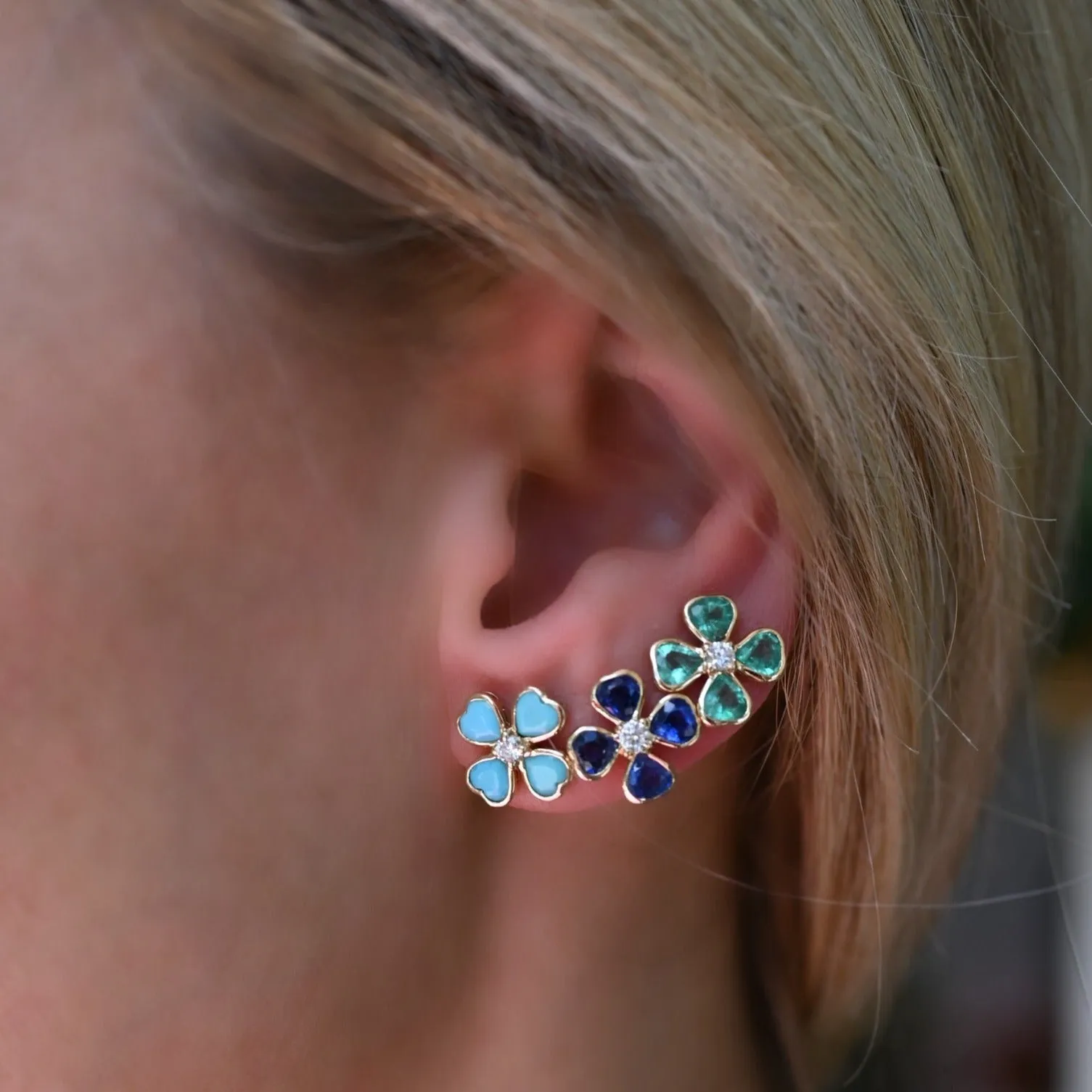 Turquoise and Diamond Flower Studs