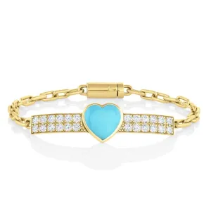Turquoise Heart and Diamond Gem ID Bracelet