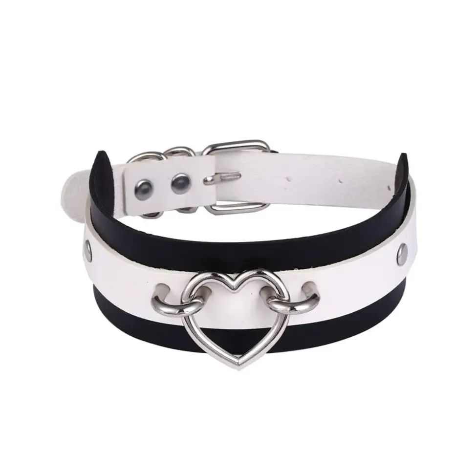 Two Tone Heart Choker Collar Necklace in Two Sizes