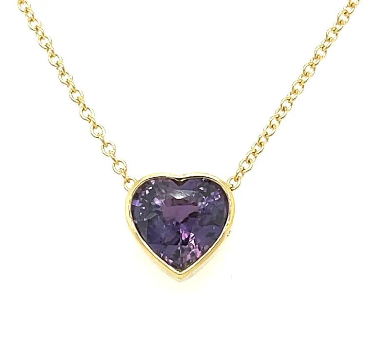 Unheated 3.56 Carat Fancy Purple Sapphire Heart, Bezel Set Pendant GIA Certified