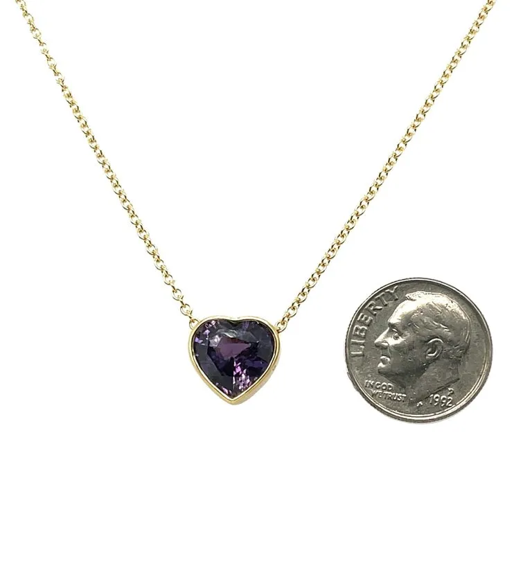 Unheated 3.56 Carat Fancy Purple Sapphire Heart, Bezel Set Pendant GIA Certified