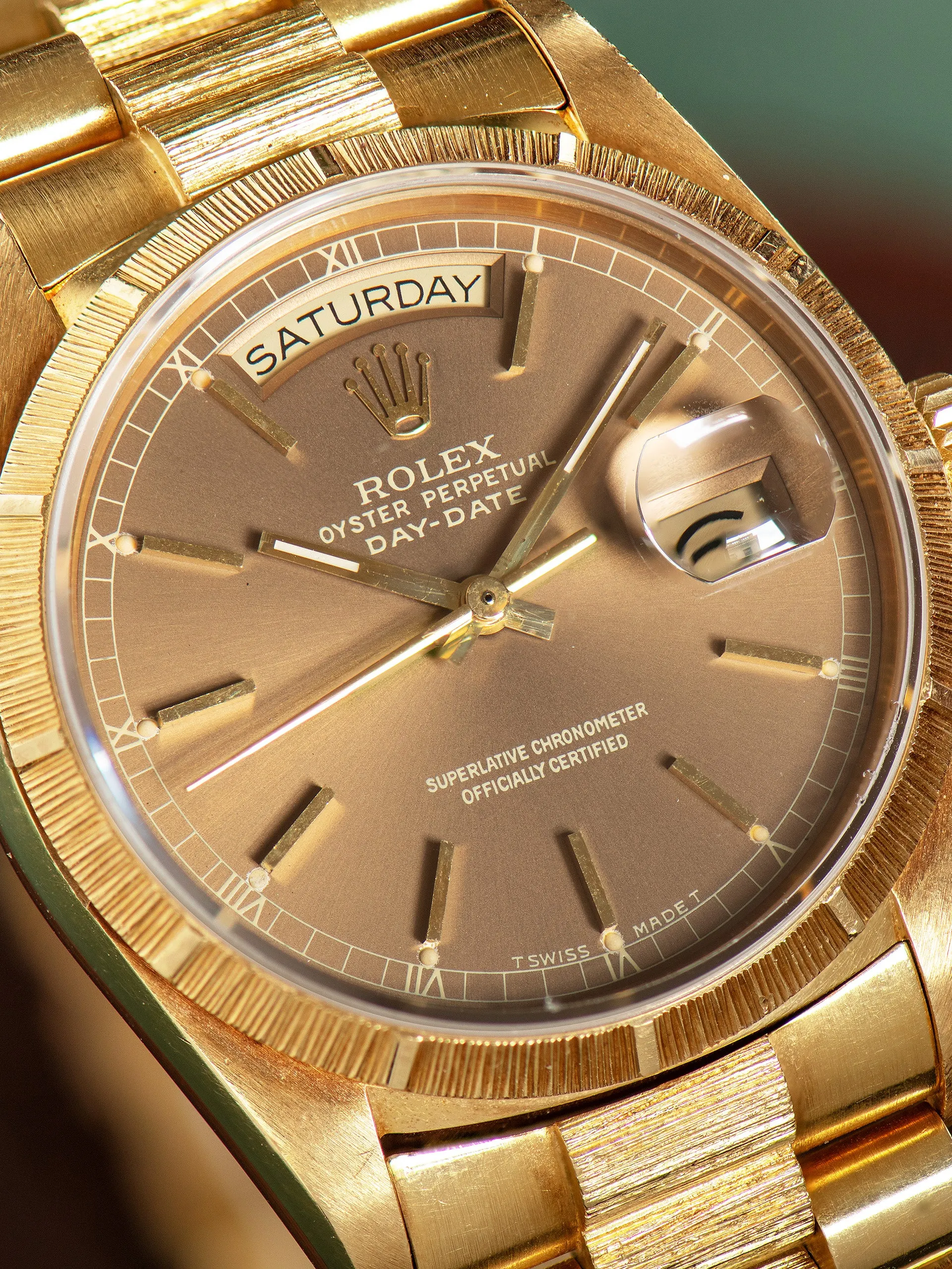 *Unpolished* 1985 Rolex Day-Date 18K YG (Ref. 18078) Taupe "Havana" Dial