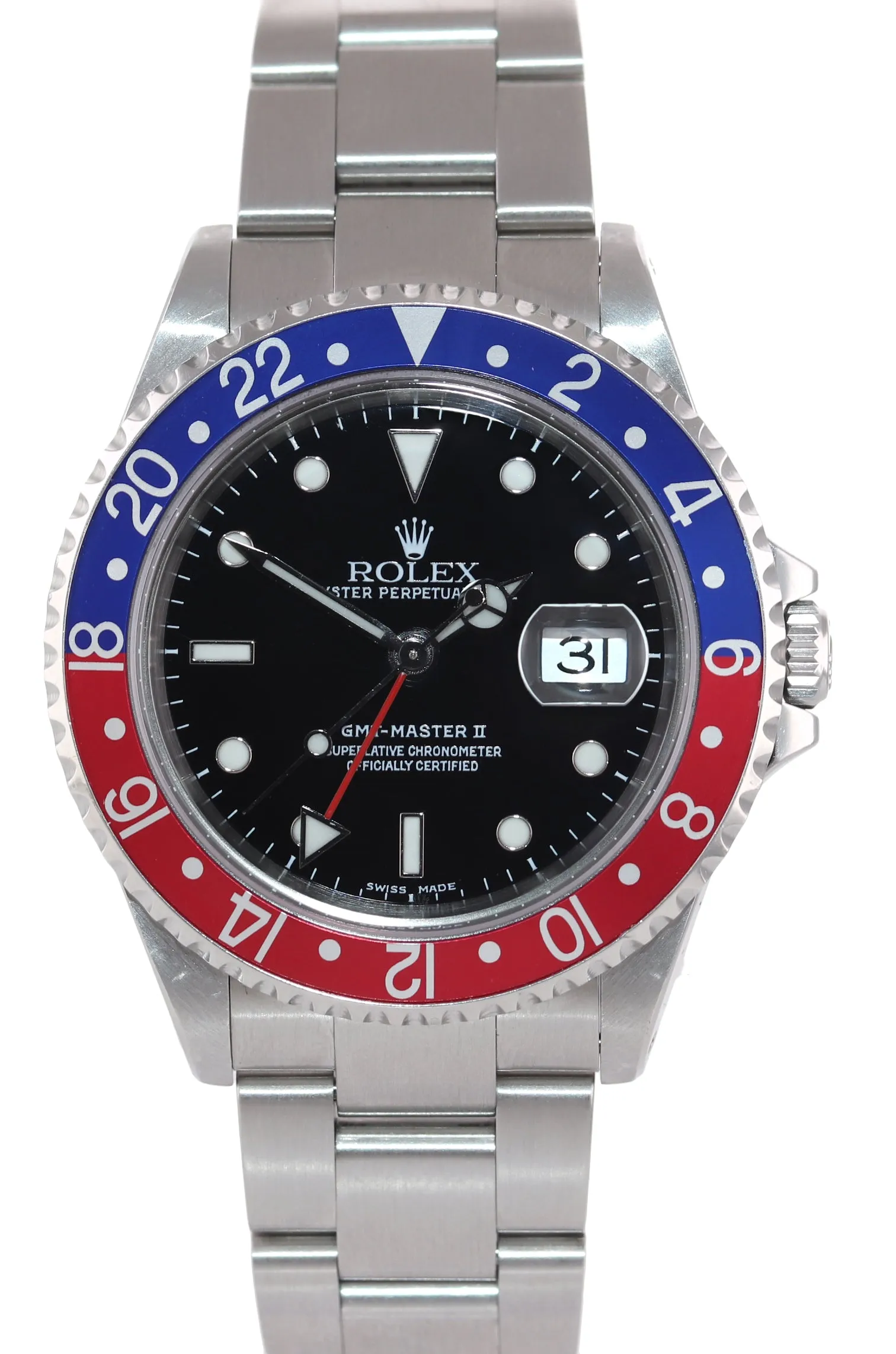 UNPOLISHED 2001 Rolex GMT-Master II Pepsi Steel Blue Red 16710 Watch SEL Box
