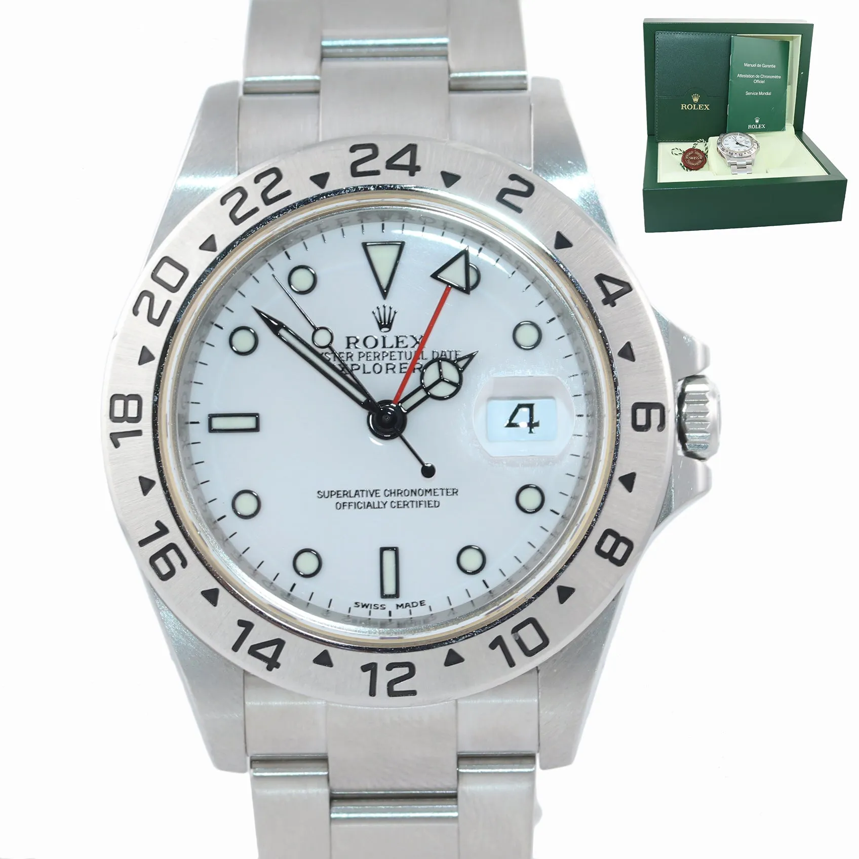 UNPOLISHED 3186 WHITE Rolex Explorer II 16570 Stainless Steel Date 40mm Watch