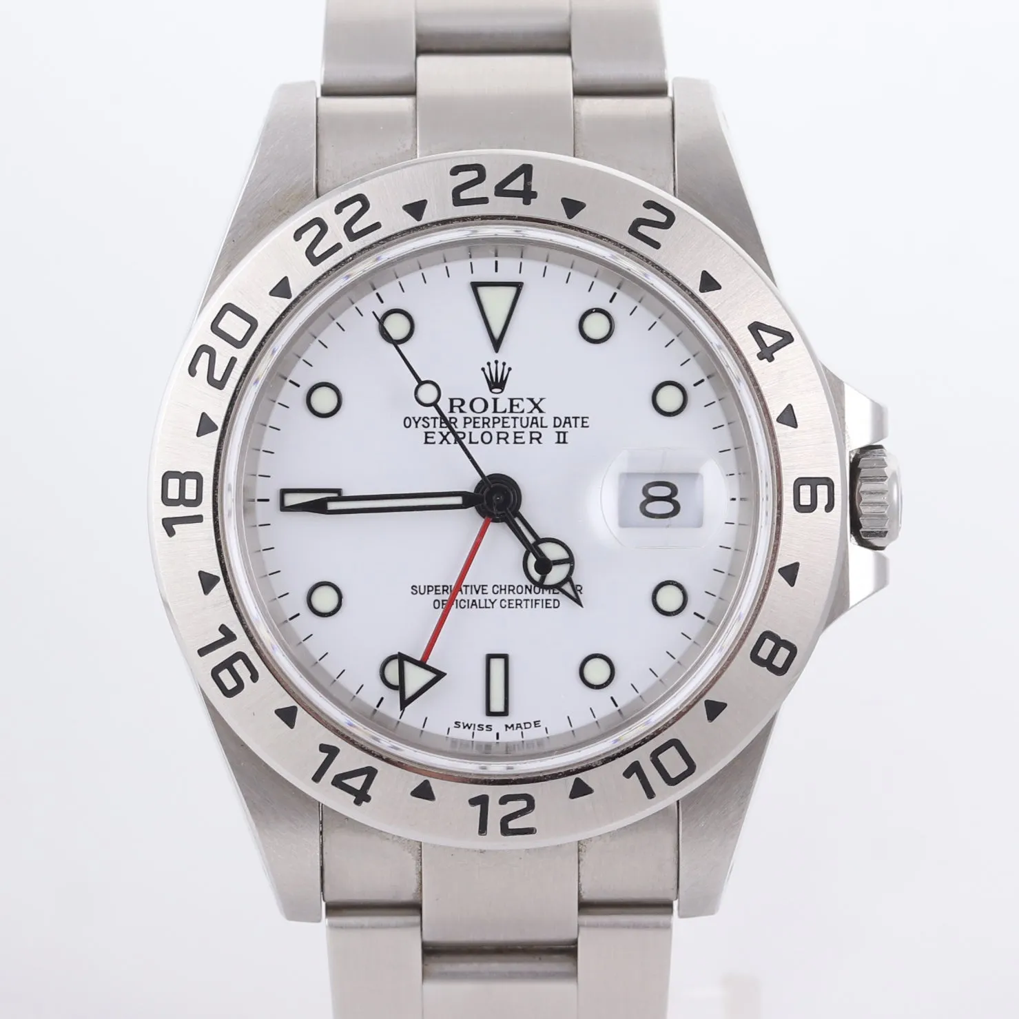 Unpolished Rolex Explorer II 16570 Steel White Polar Date GMT 40mm SEL Watch