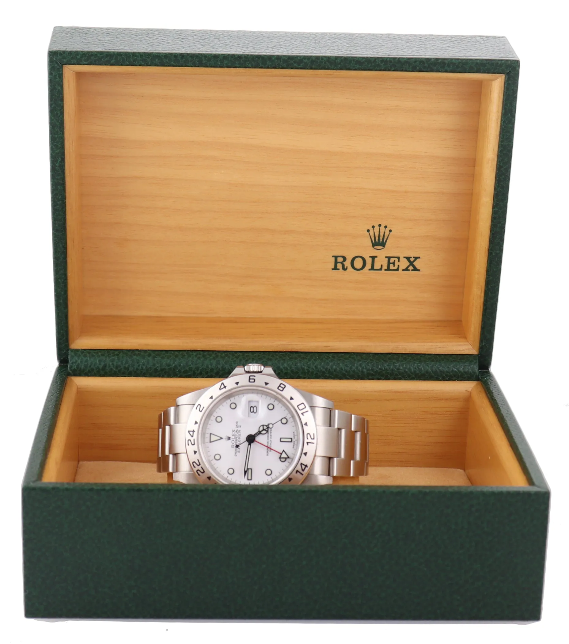 Unpolished Rolex Explorer II 16570 Steel White Polar Date GMT 40mm SEL Watch