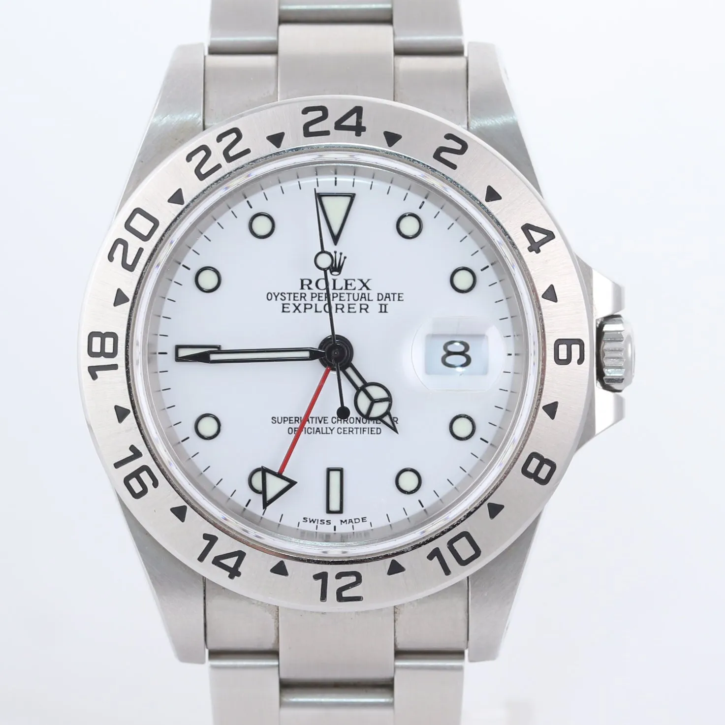 Unpolished Rolex Explorer II 16570 Steel White Polar Date GMT 40mm SEL Watch
