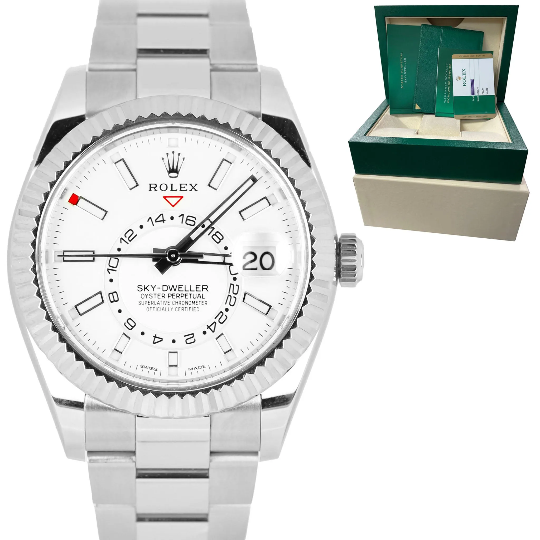 UNPOLISHED Rolex Sky-Dweller Stainless Steel White Gold Silver 42mm Watch 326934