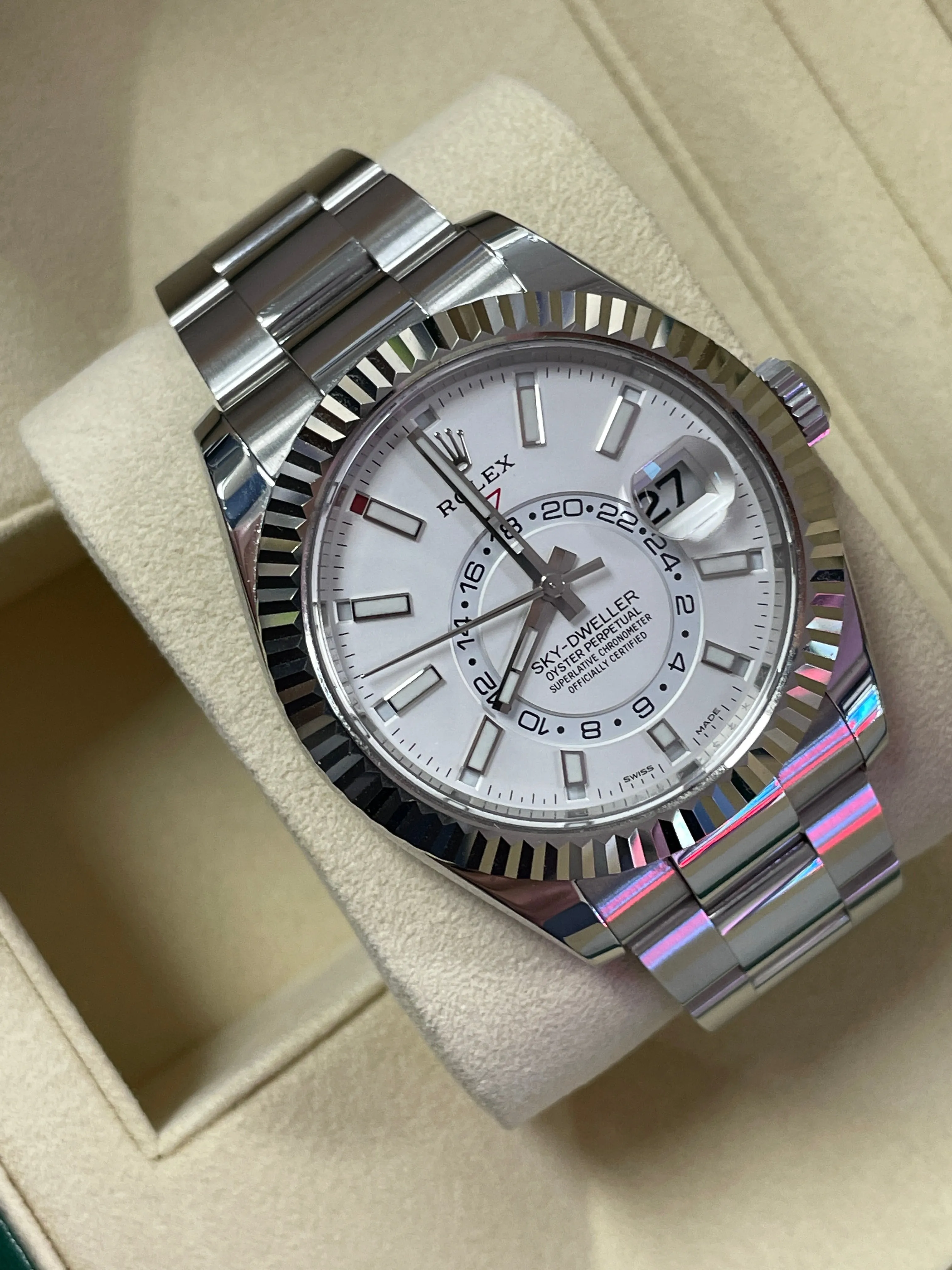 UNPOLISHED Rolex Sky-Dweller Stainless Steel White Gold Silver 42mm Watch 326934