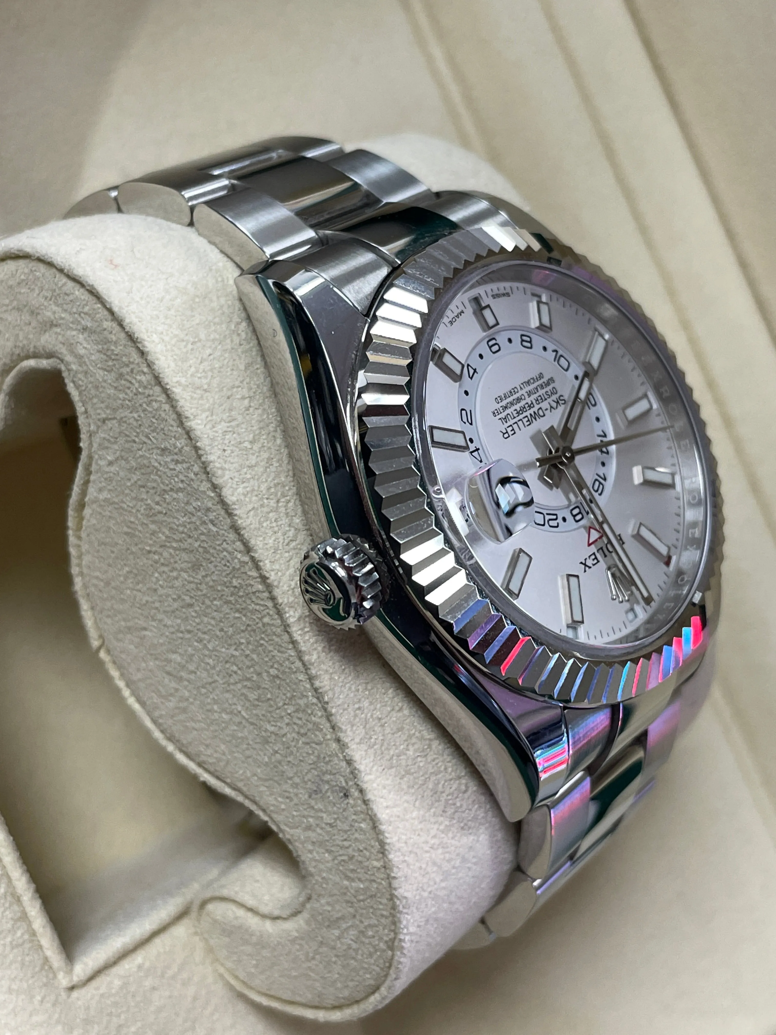 UNPOLISHED Rolex Sky-Dweller Stainless Steel White Gold Silver 42mm Watch 326934