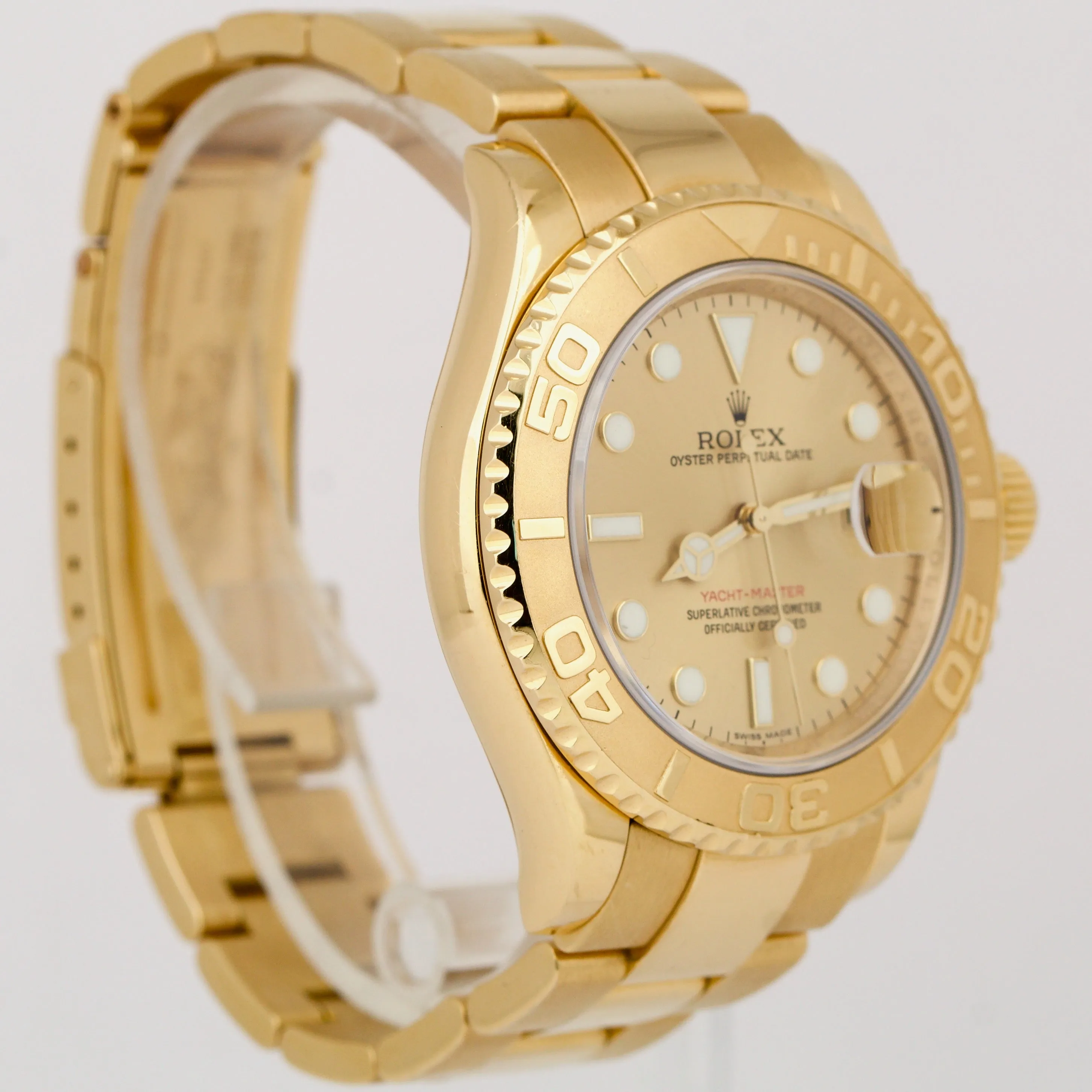 UNPOLISHED Rolex Yacht-Master 40 REHAUT Champagne 18K Gold NO-HOLES 16628 40mm