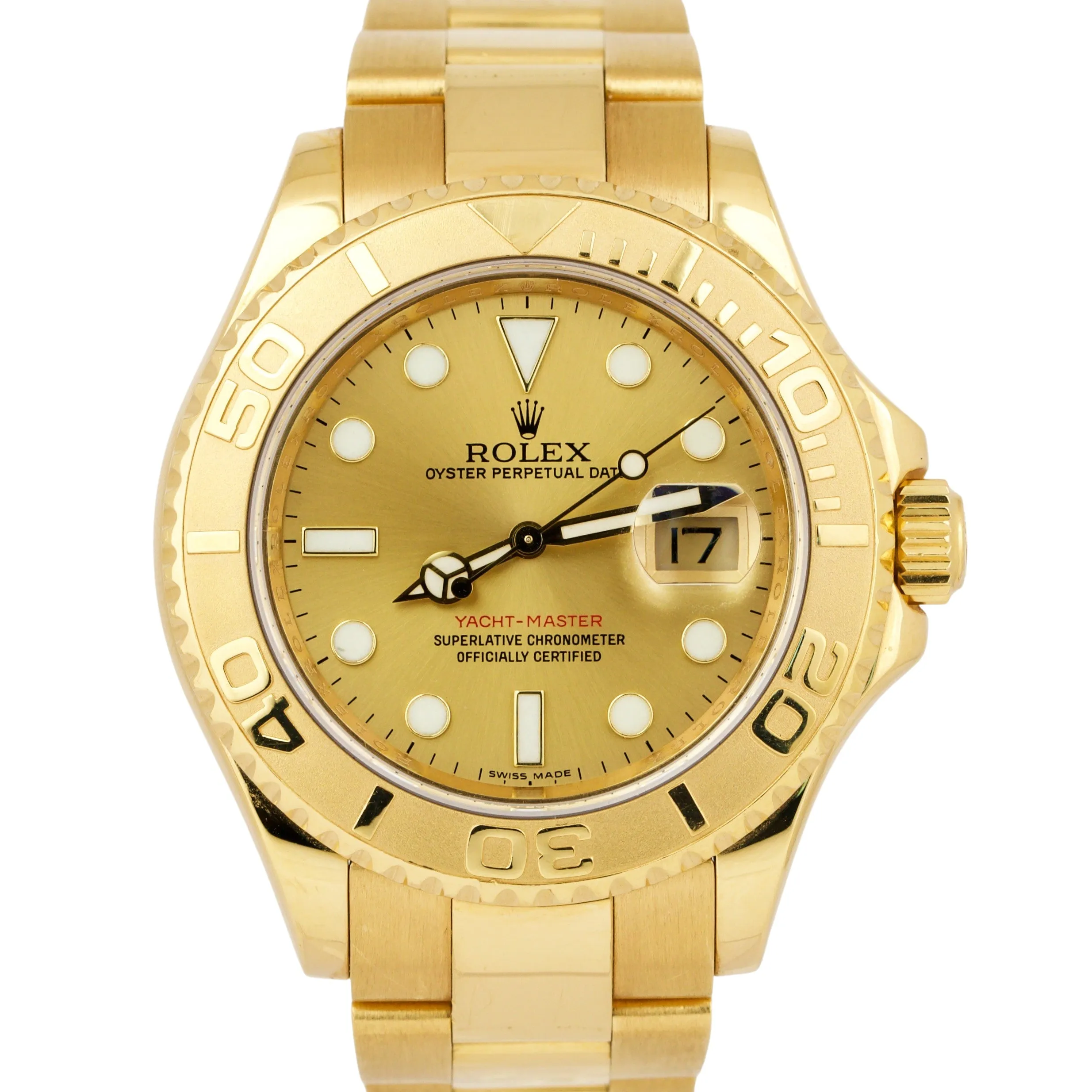 UNPOLISHED Rolex Yacht-Master 40 REHAUT Champagne 18K Gold NO-HOLES 16628 40mm