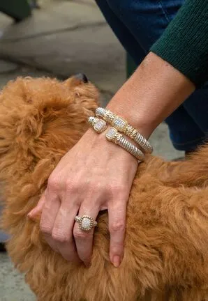 Vahan Sterling Silver & 14K Yellow Gold Diamond Pave "Regal" Bangle Bracelet