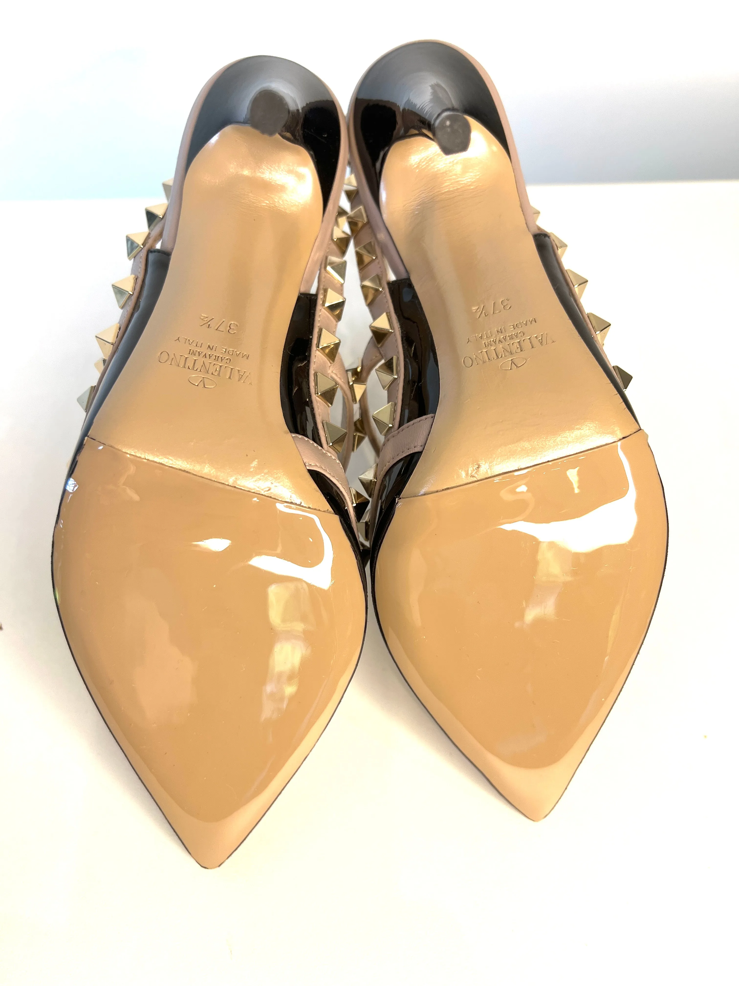 Valentino Garavani Rockstud 100 Caged Black Patent Leather Heels Sandals 37.5 UK4.5 Preloved