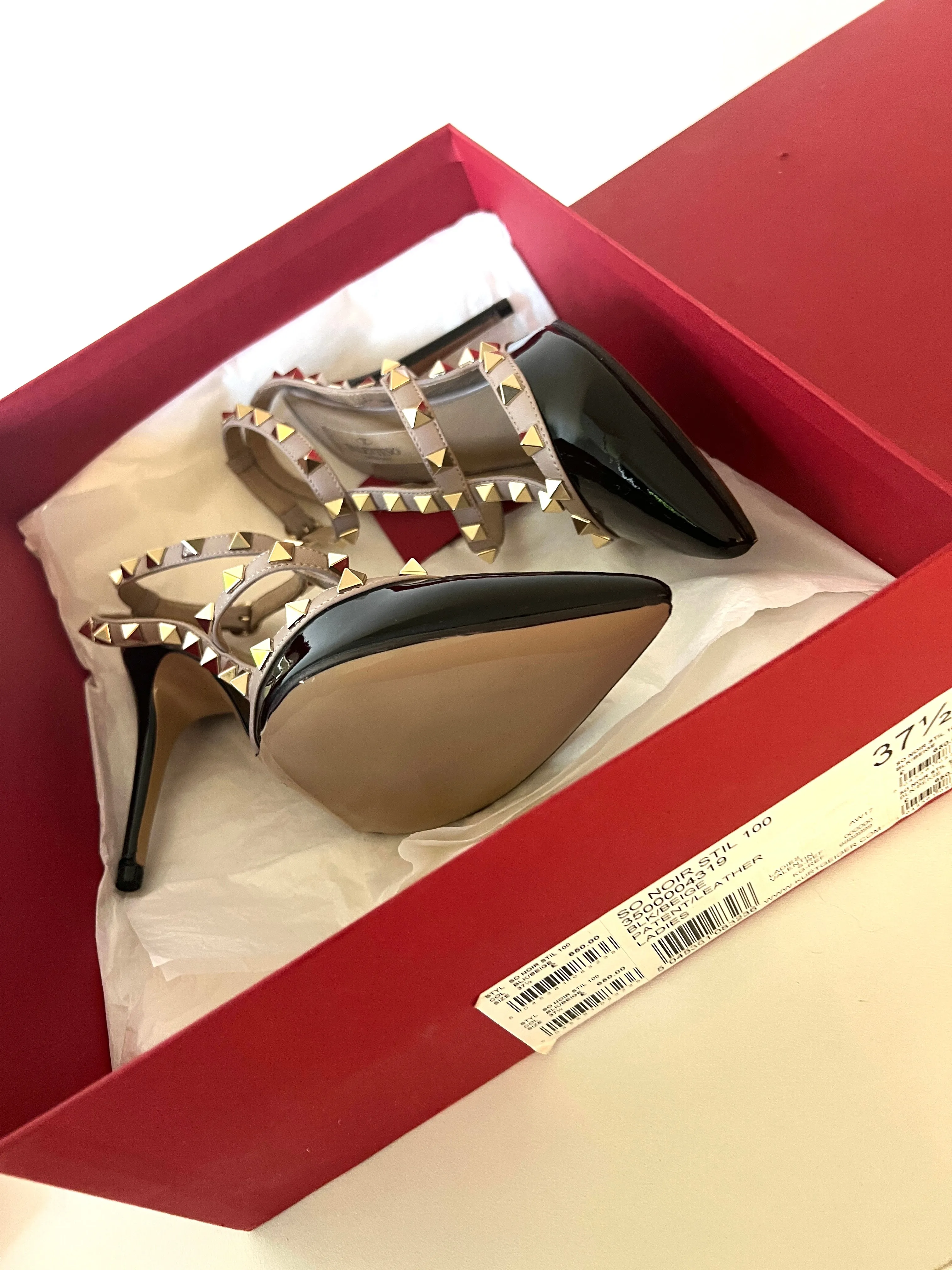 Valentino Garavani Rockstud 100 Caged Black Patent Leather Heels Sandals 37.5 UK4.5 Preloved