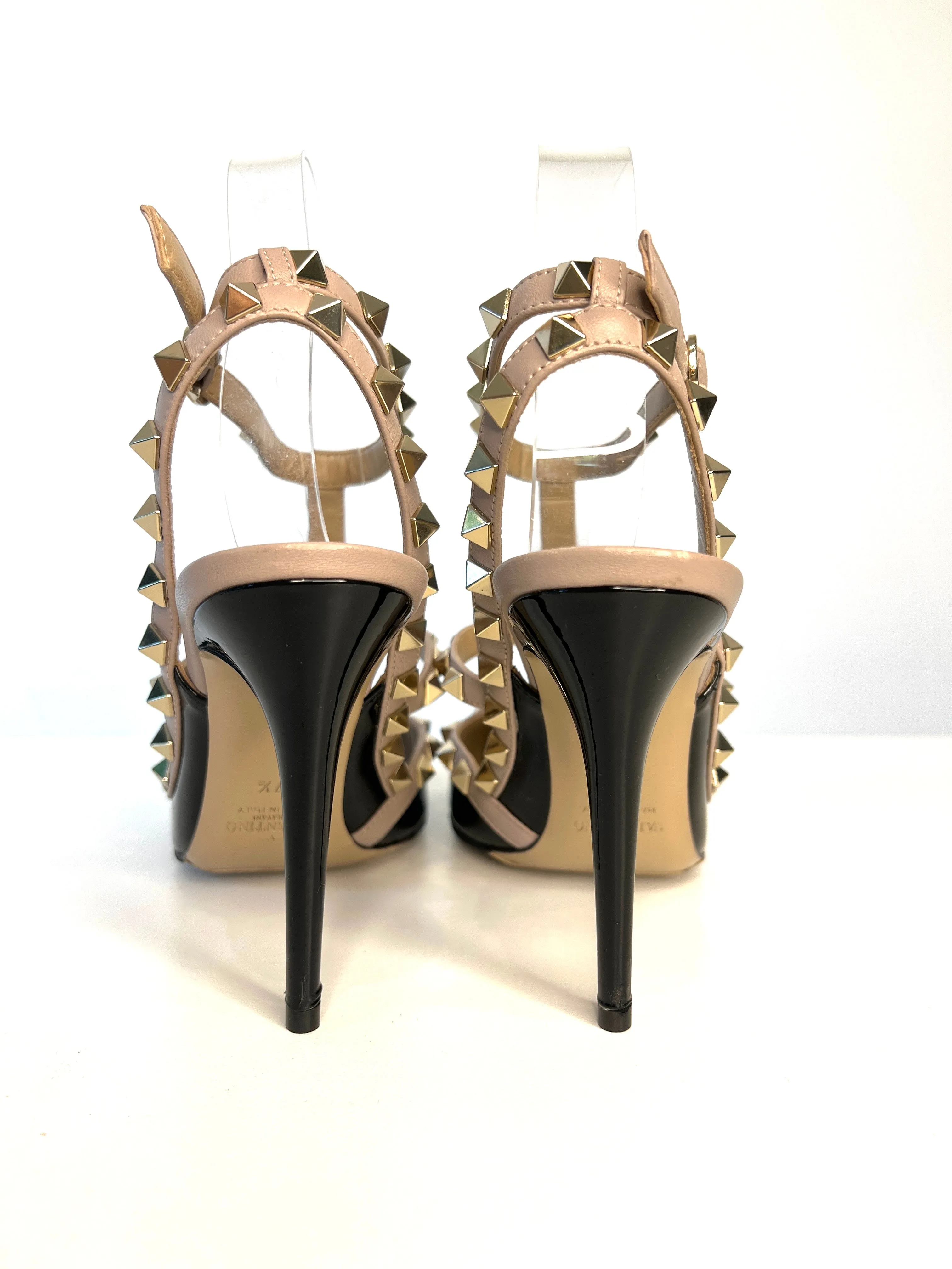 Valentino Garavani Rockstud 100 Caged Black Patent Leather Heels Sandals 37.5 UK4.5 Preloved