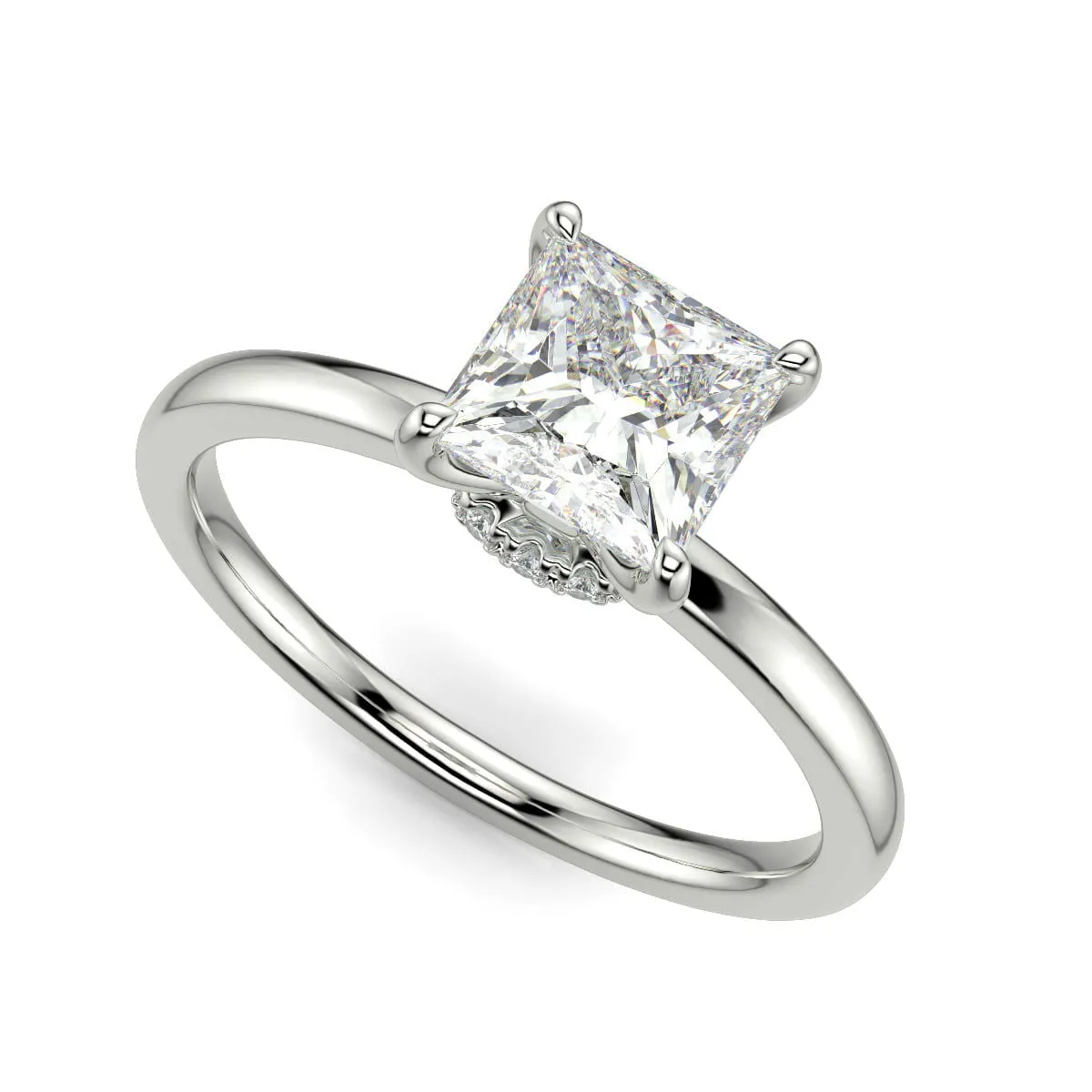 Valeria Princess Cut Hidden Halo Solitaire 4 Prong Claw Set Engagement Ring Setting