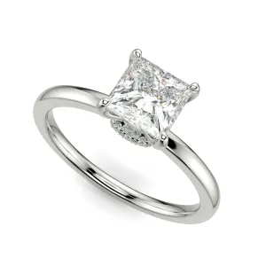 Valeria Princess Cut Hidden Halo Solitaire 4 Prong Claw Set Engagement Ring Setting