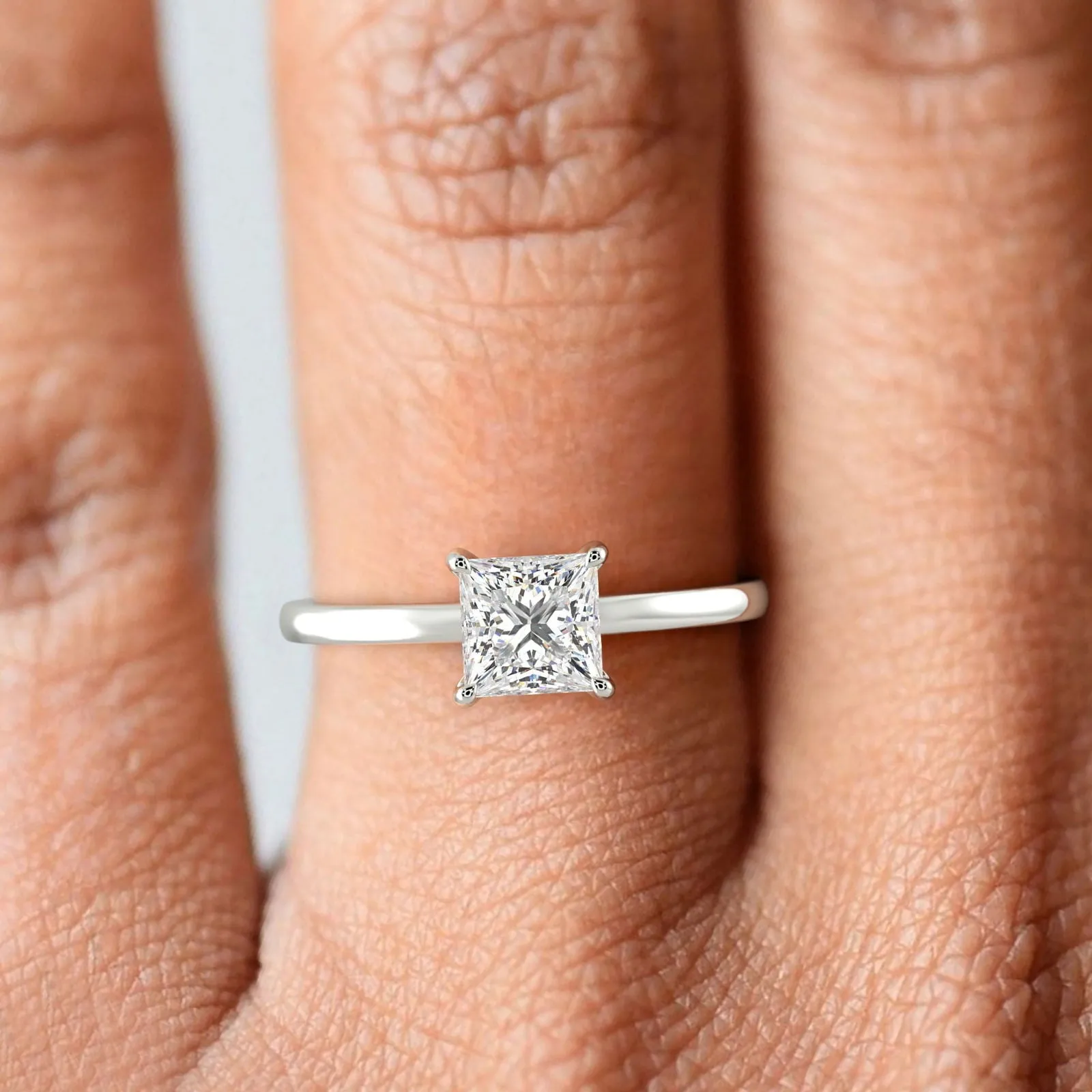 Valeria Princess Cut Hidden Halo Solitaire 4 Prong Claw Set Engagement Ring Setting