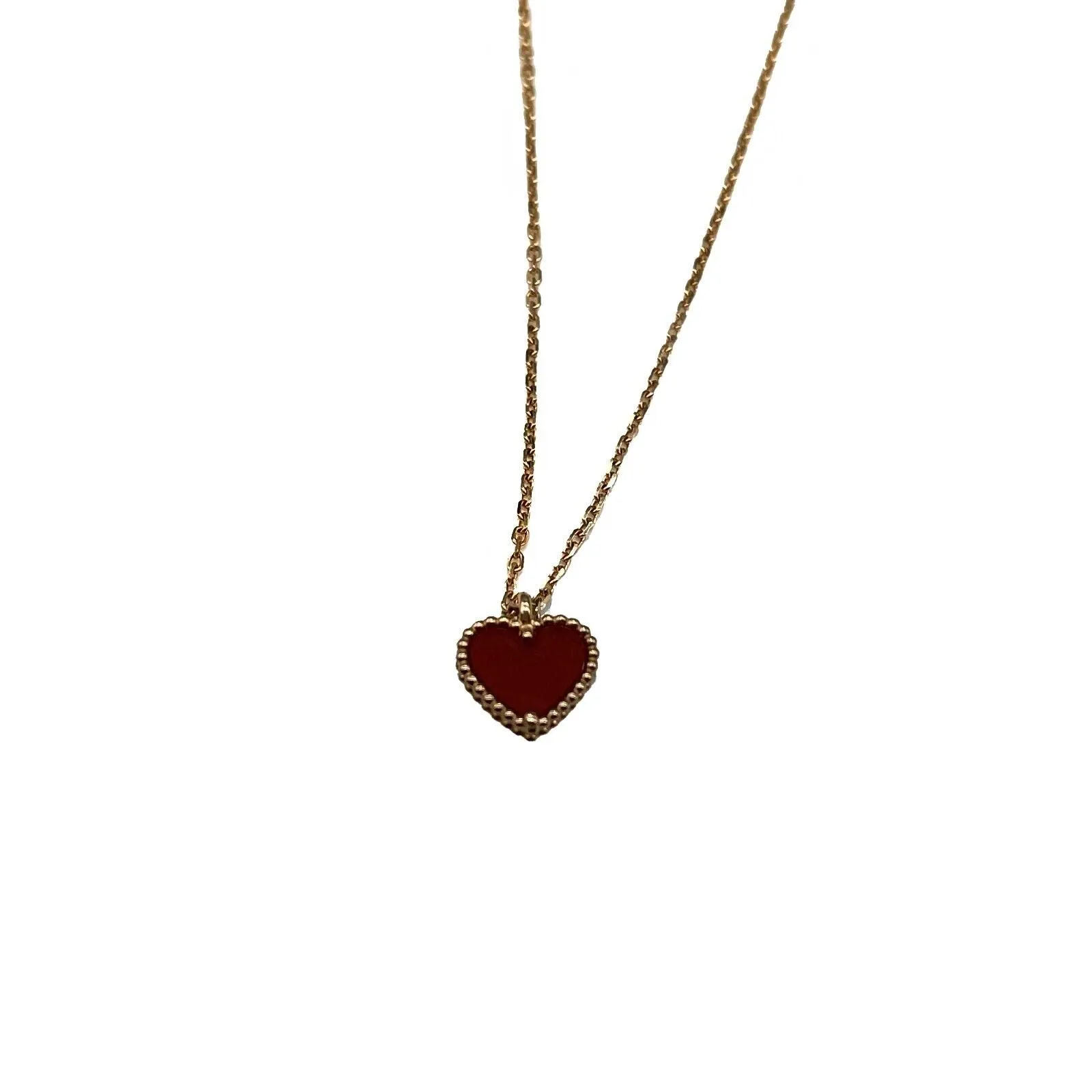 Van Cleef & Arpels-Sweet Alhambra heart Pendent 18K Carnelian-Rose Gold Necklace