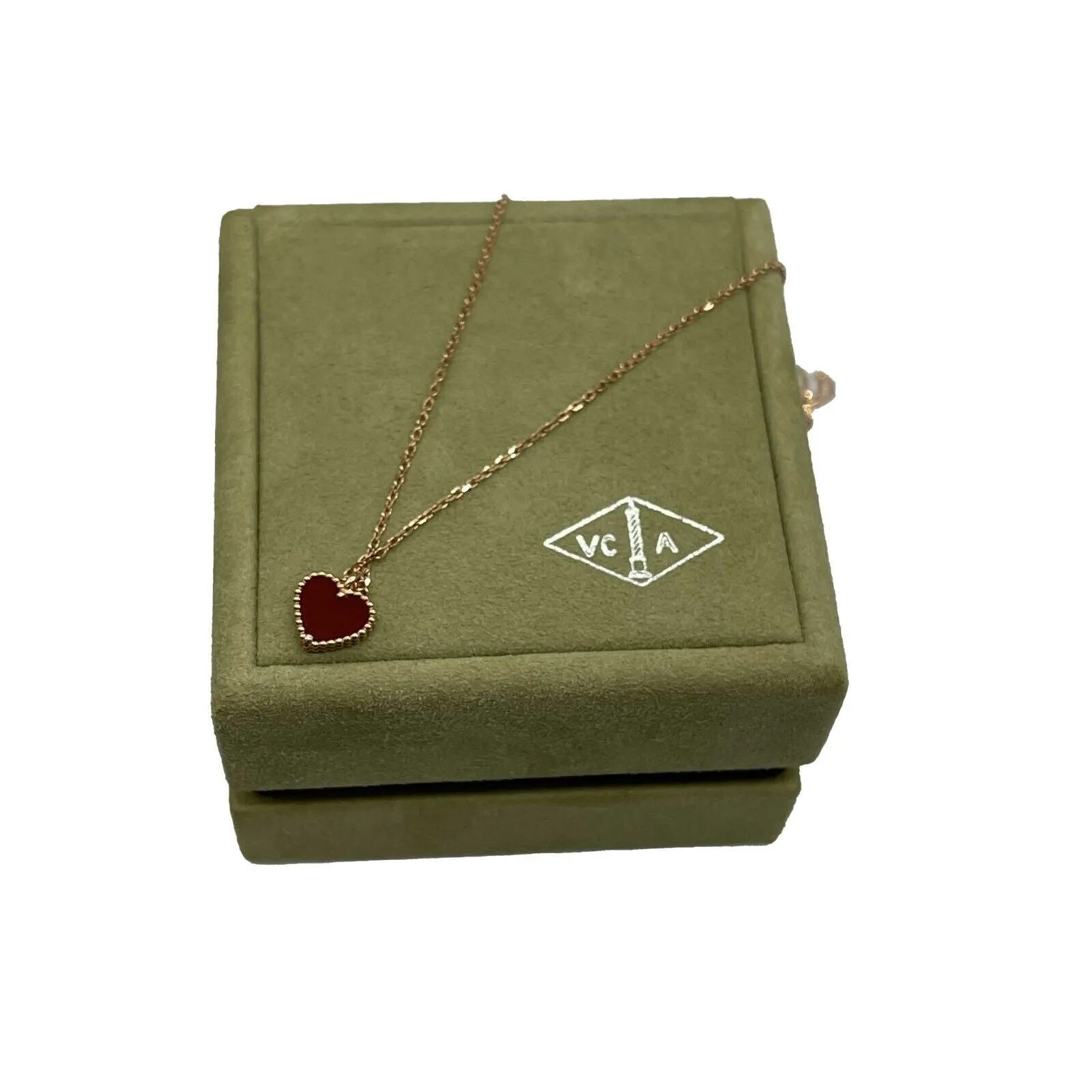 Van Cleef & Arpels-Sweet Alhambra heart Pendent 18K Carnelian-Rose Gold Necklace
