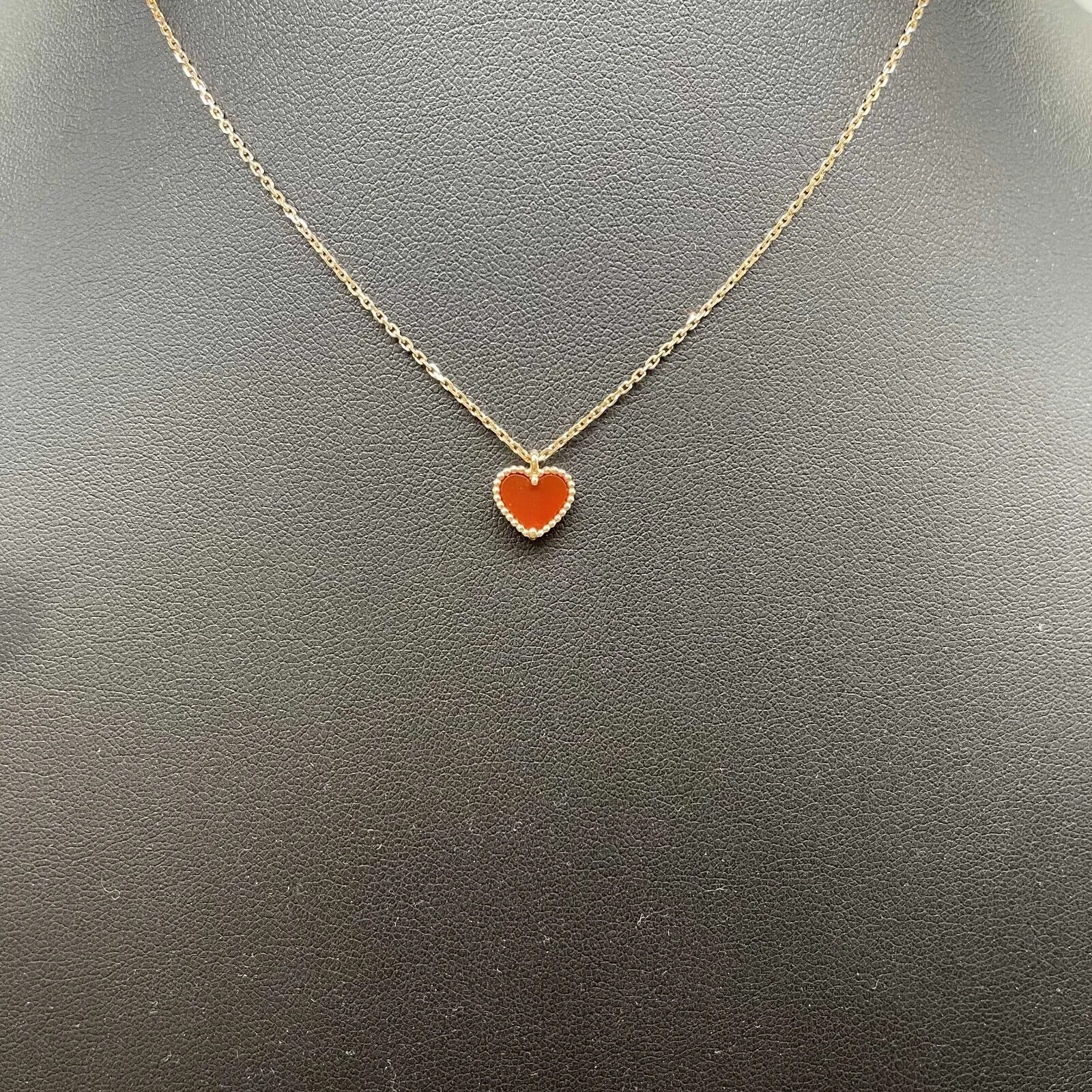 Van Cleef & Arpels-Sweet Alhambra heart Pendent 18K Carnelian-Rose Gold Necklace